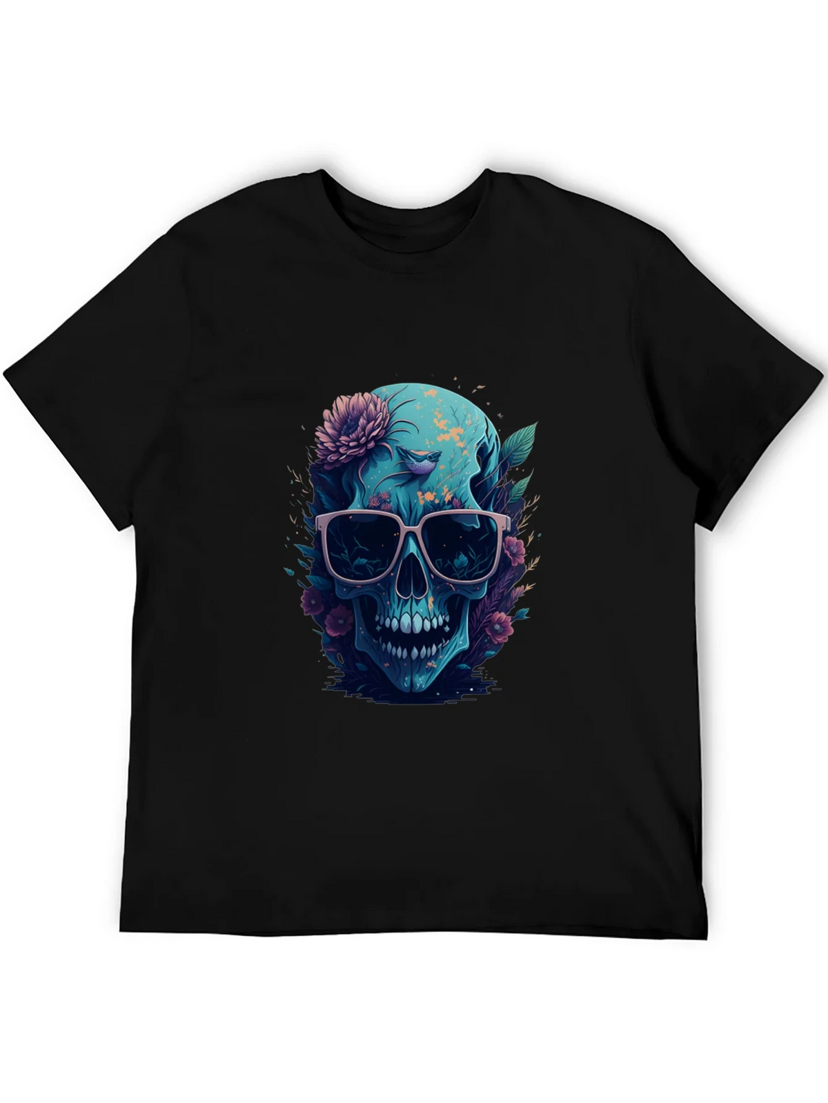 Floral Skull Graphic Tee - Mens Black T-Shirt product image 8