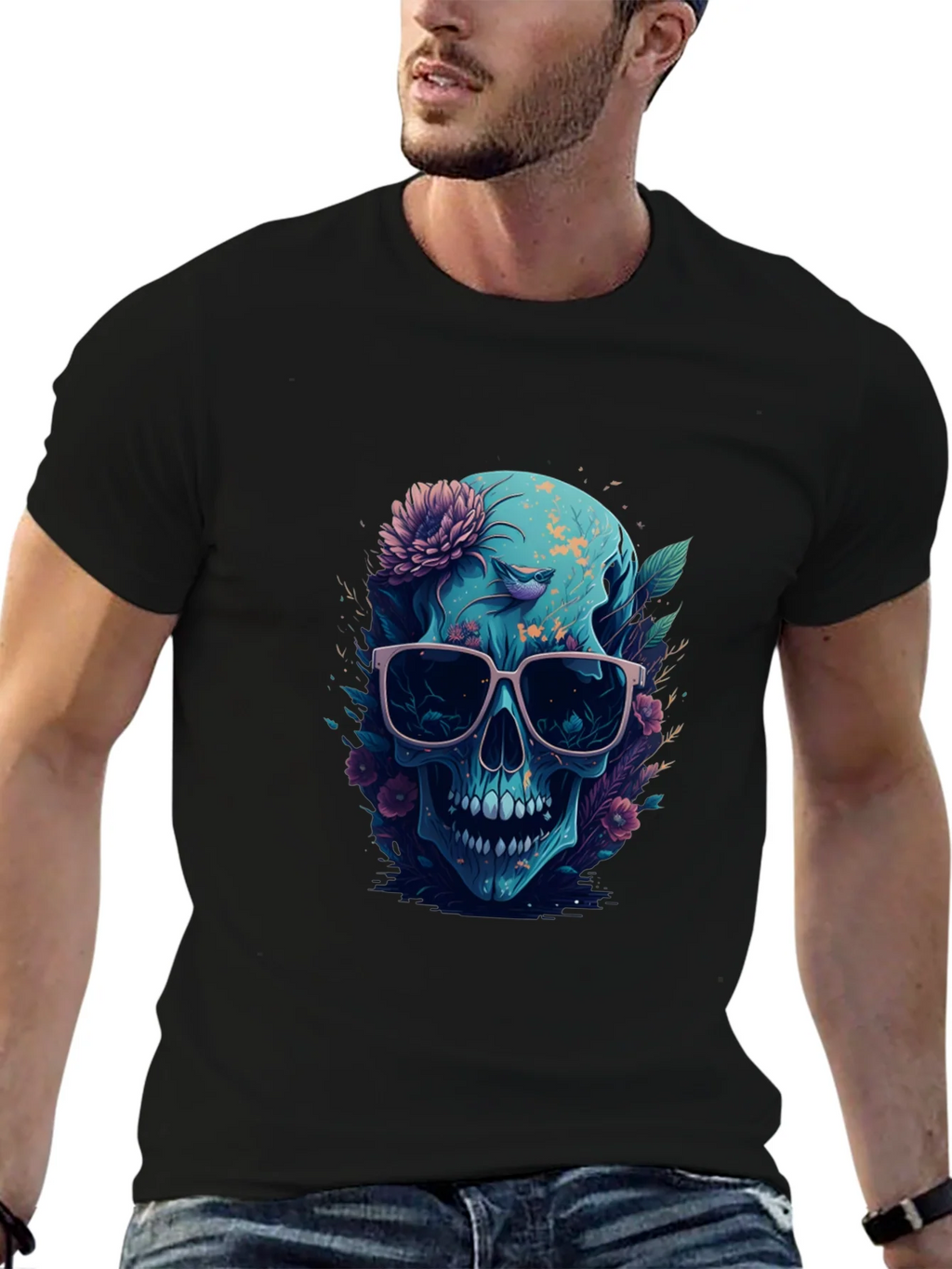 Floral Skull Graphic Tee - Mens Black T-Shirt product image 9