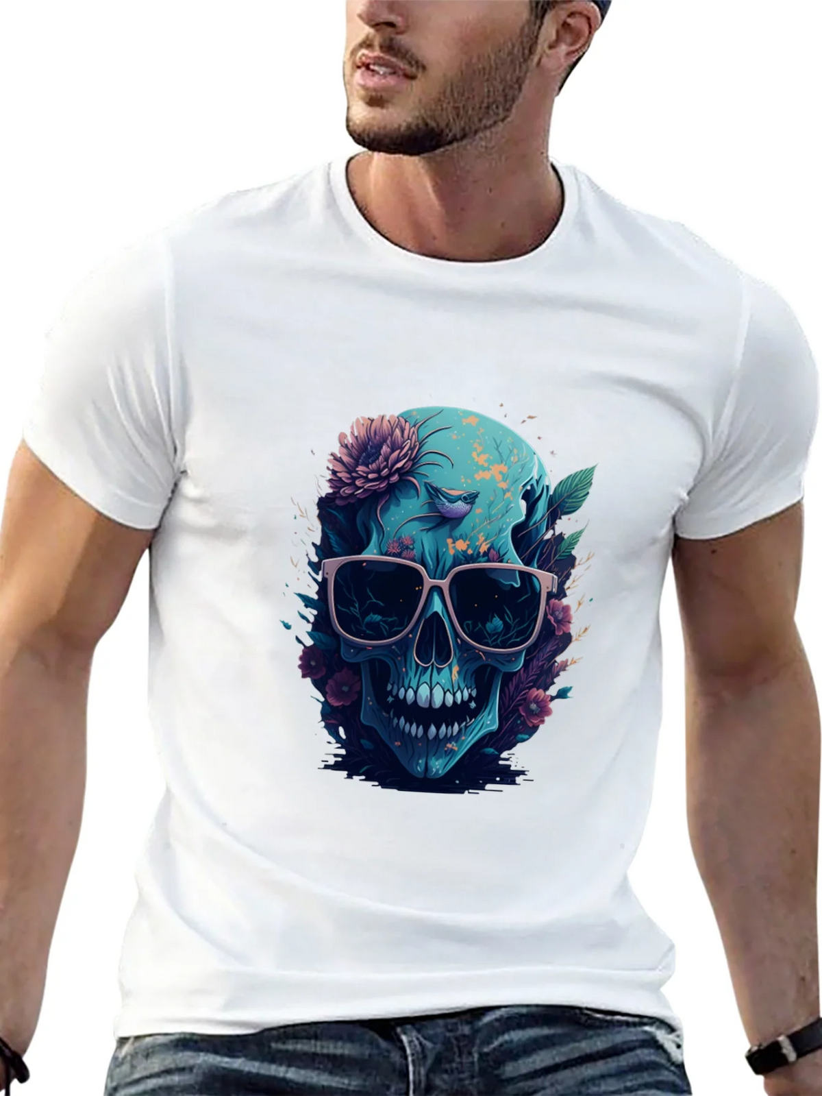 Floral Skull Graphic Tee - Mens Black T-Shirt product image 4