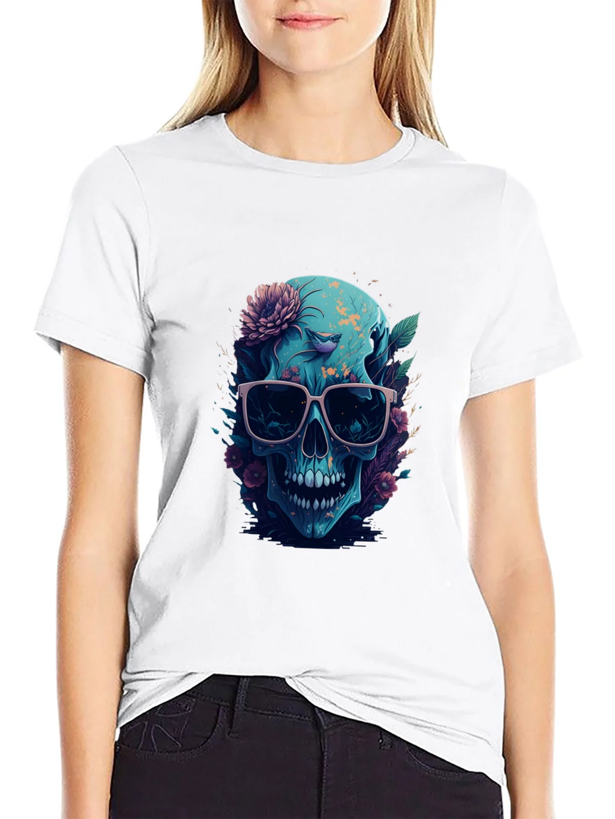 Floral Skull Graphic Tee - Mens Black T-Shirt product image 11