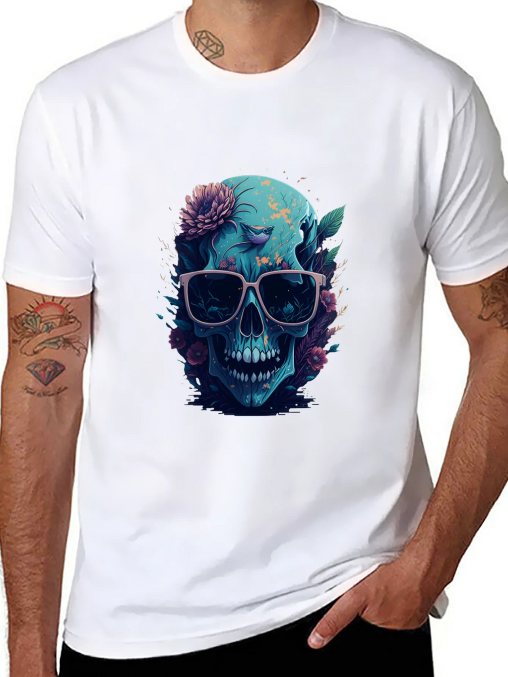 Floral Skull Graphic Tee - Mens Black T-Shirt product image 10
