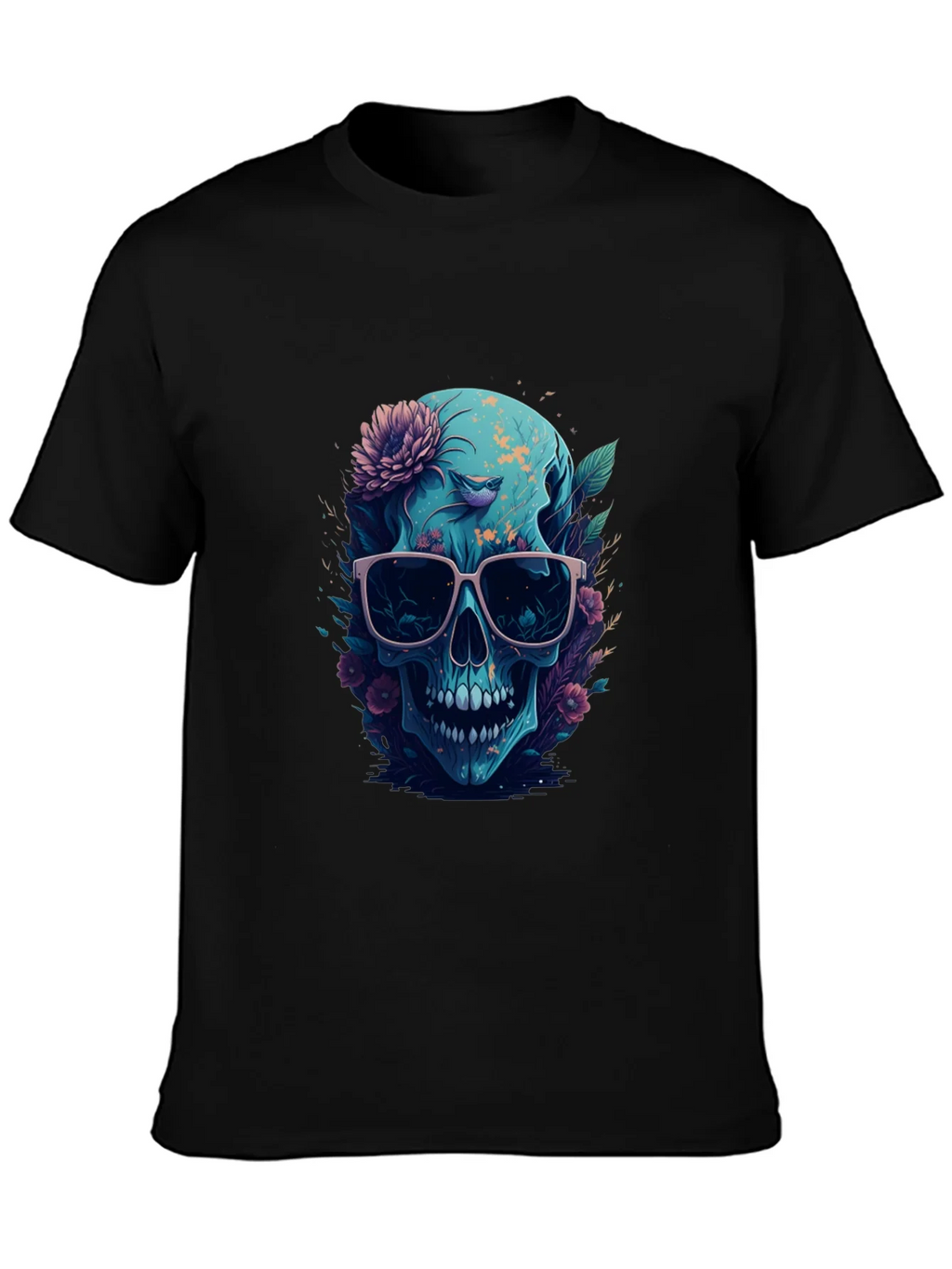 Floral Skull Graphic Tee - Mens Black T-Shirt product image 6