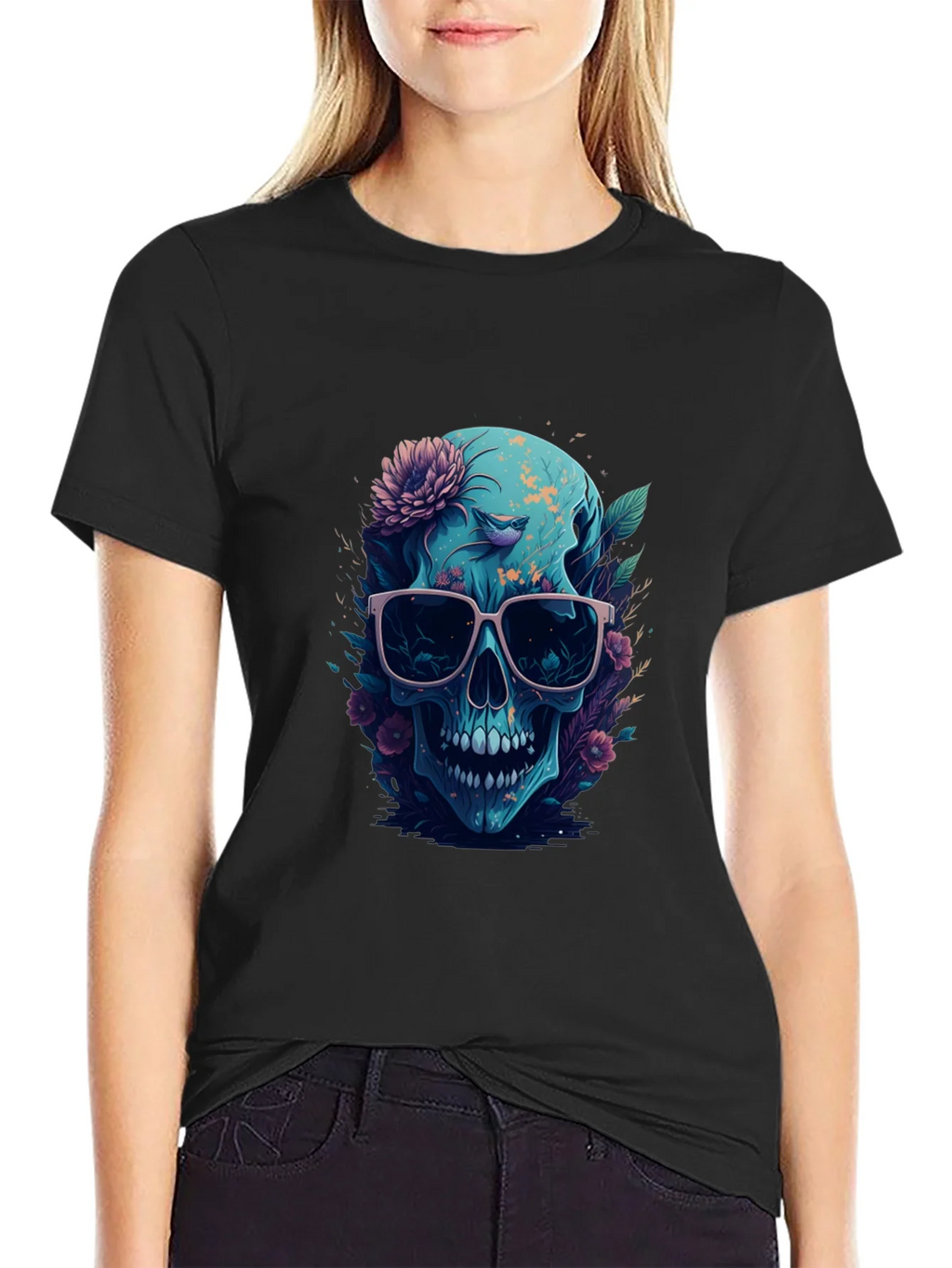 Floral Skull Graphic Tee - Mens Black T-Shirt product image 5