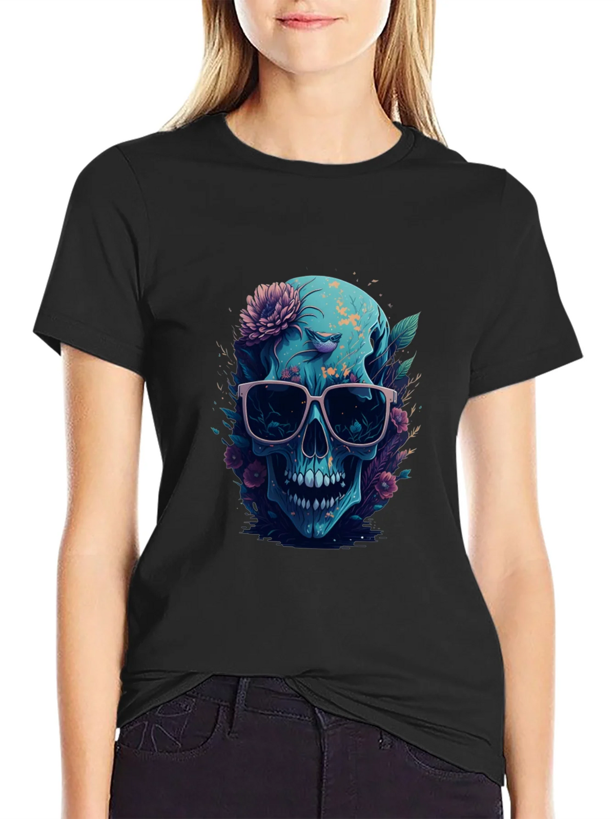 Floral Skull Graphic Tee - Mens Black T-Shirt product image 5