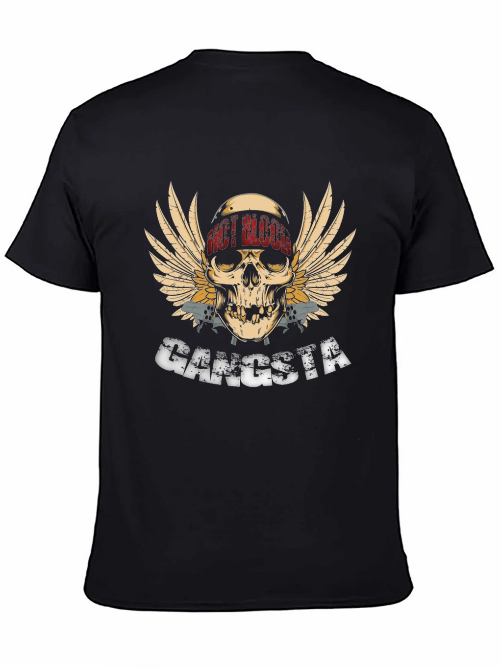 Gangsta Skull Wings Graphic Black T-Shirt product image 7