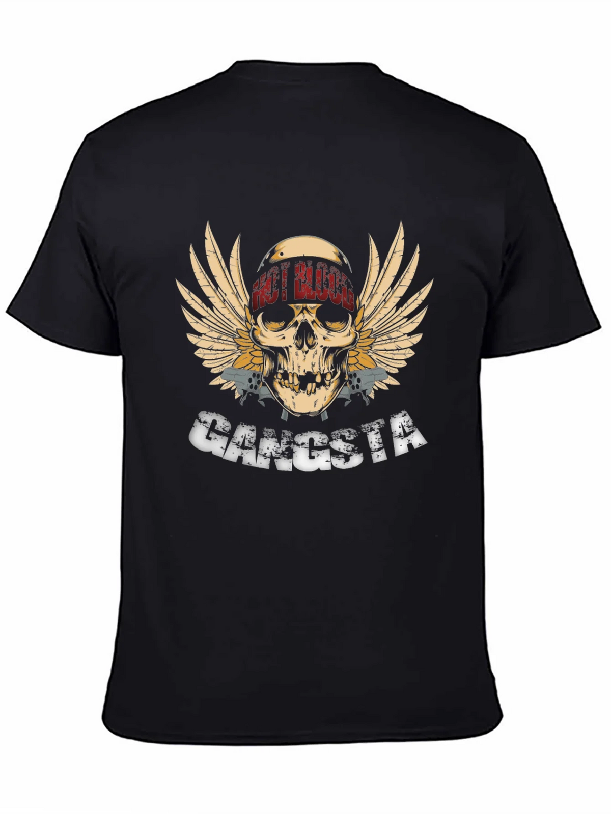 Gangsta Skull Wings Graphic Black T-Shirt product image 7