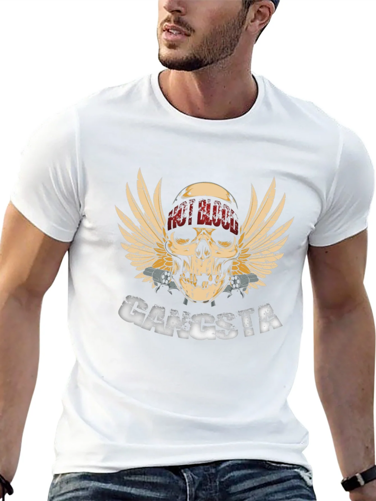 Gangsta Skull Wings Graphic Black T-Shirt product image 4