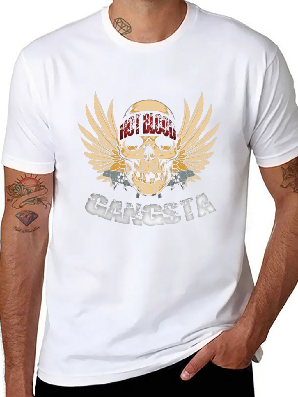 Gangsta Skull Wings Graphic Black T-Shirt product image 10
