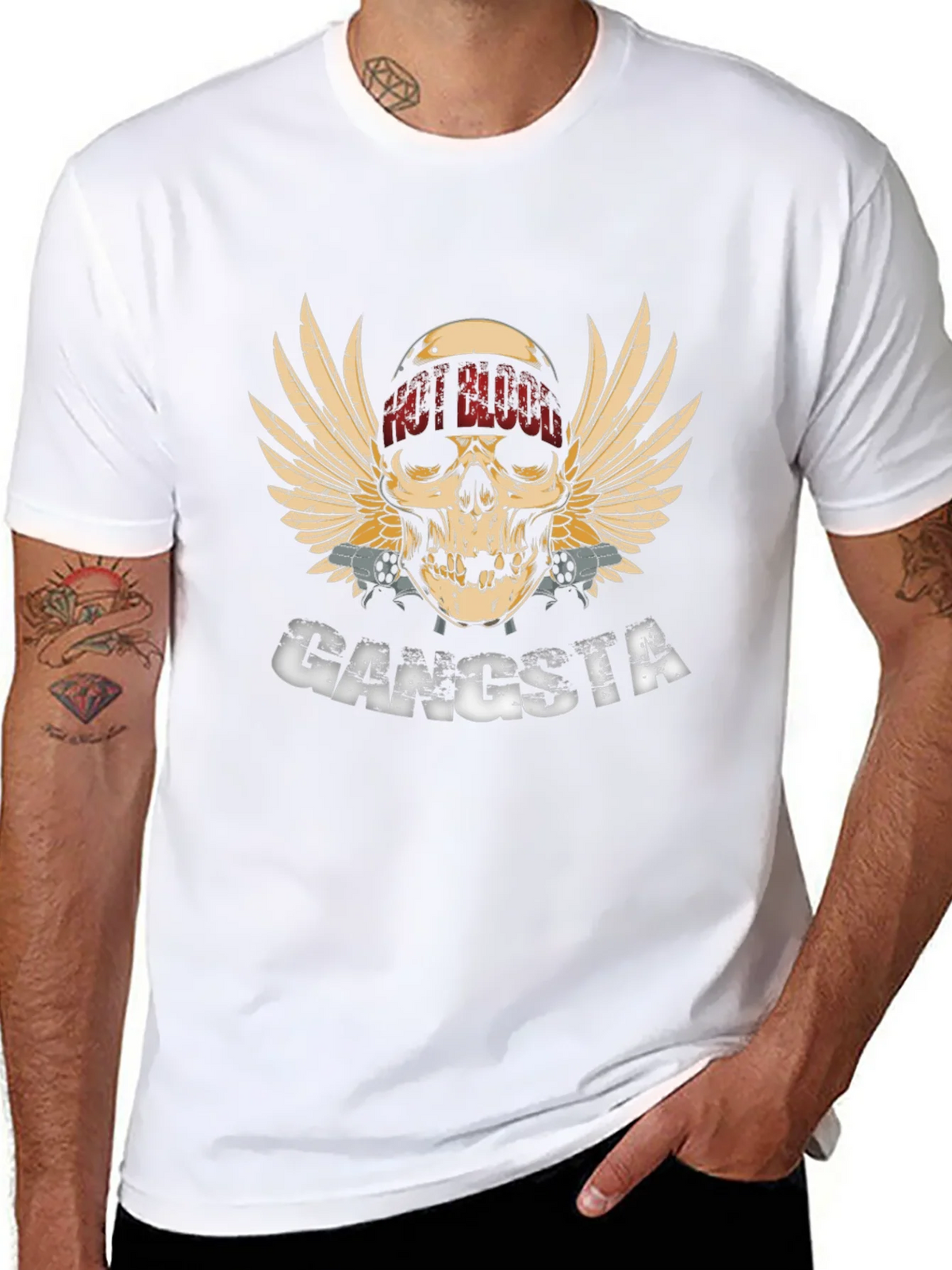 Gangsta Skull Wings Graphic Black T-Shirt product image 10
