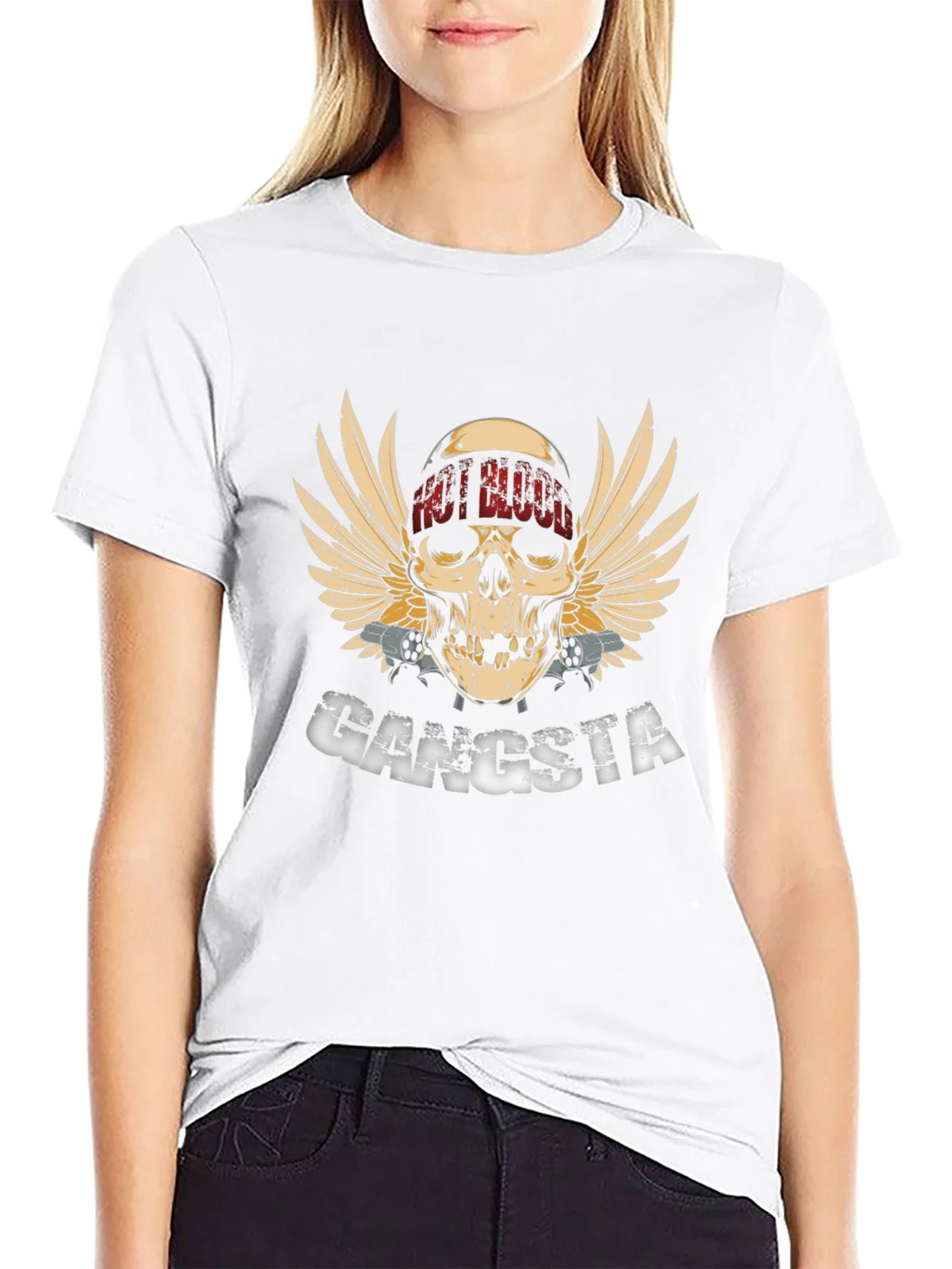 Gangsta Skull Wings Graphic Black T-Shirt product image 11