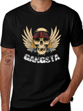 Gangsta Skull Wings Graphic Black T-Shirt product image 1