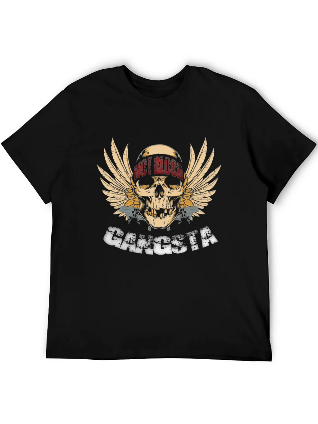 Gangsta Skull Wings Graphic Black T-Shirt product image 8