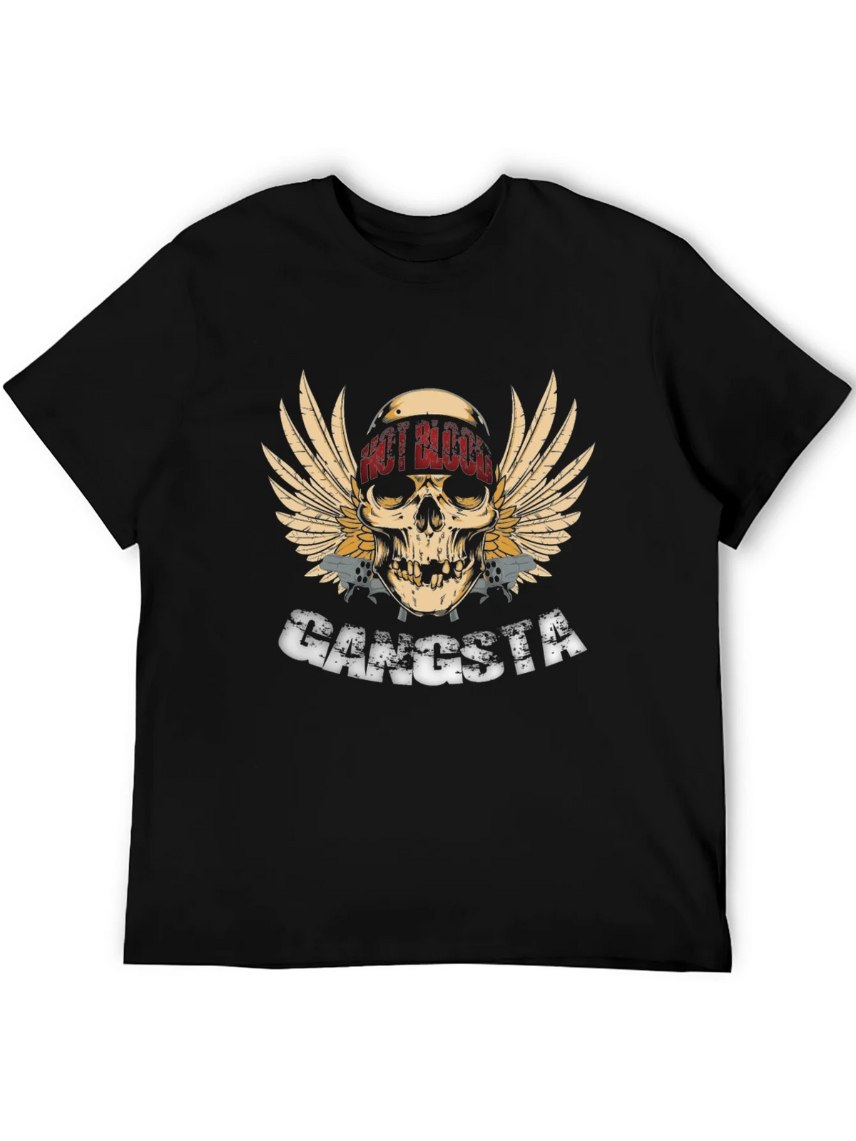 Gangsta Skull Wings Graphic Black T-Shirt product image 8