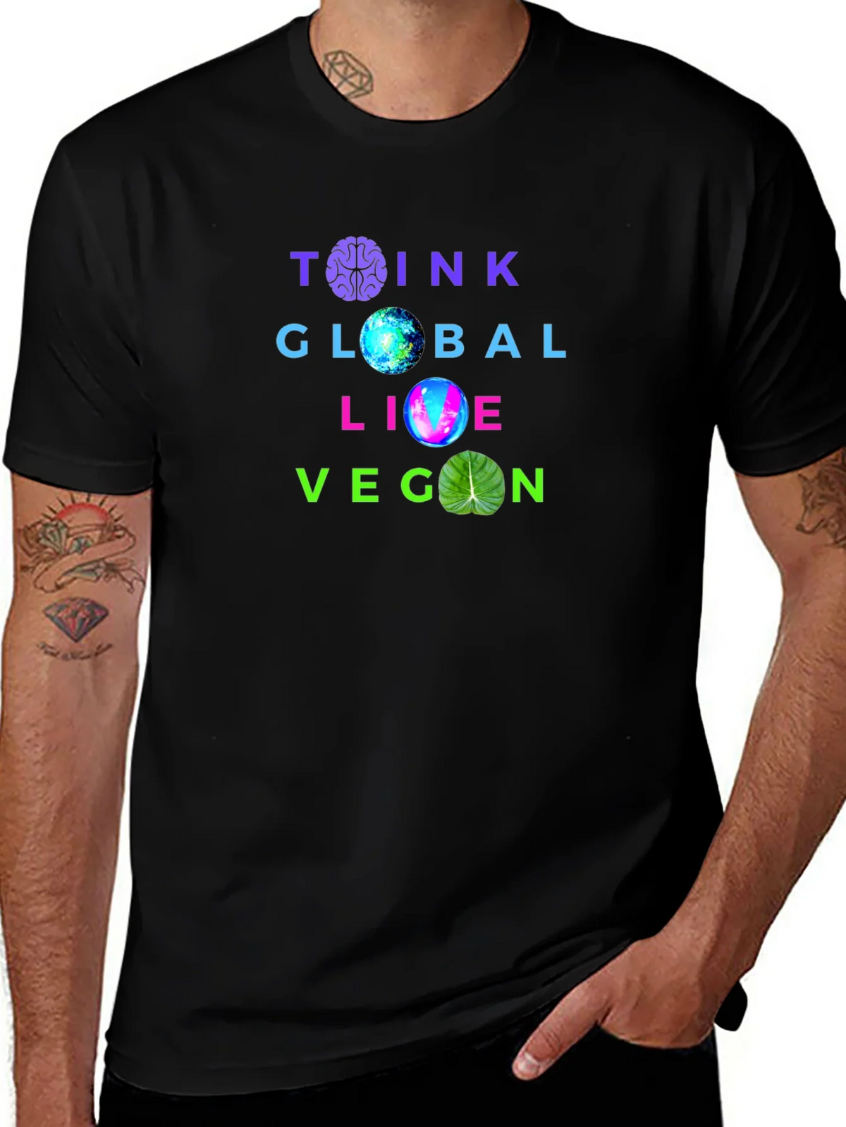 Think Global Live Vegan T-Shirt - Brain Earth & Leaf product image 1