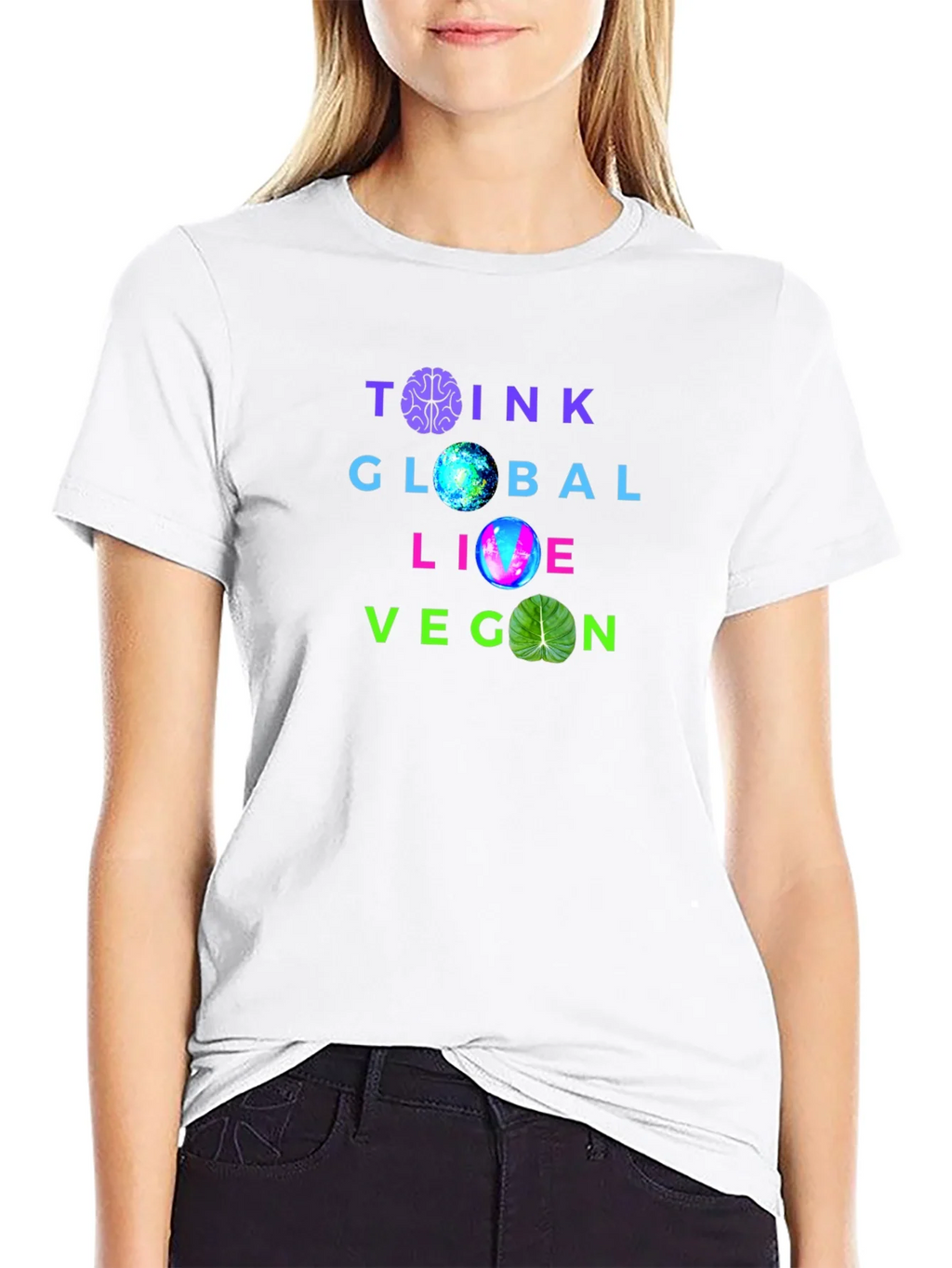 Think Global Live Vegan T-Shirt - Brain Earth & Leaf product image 11