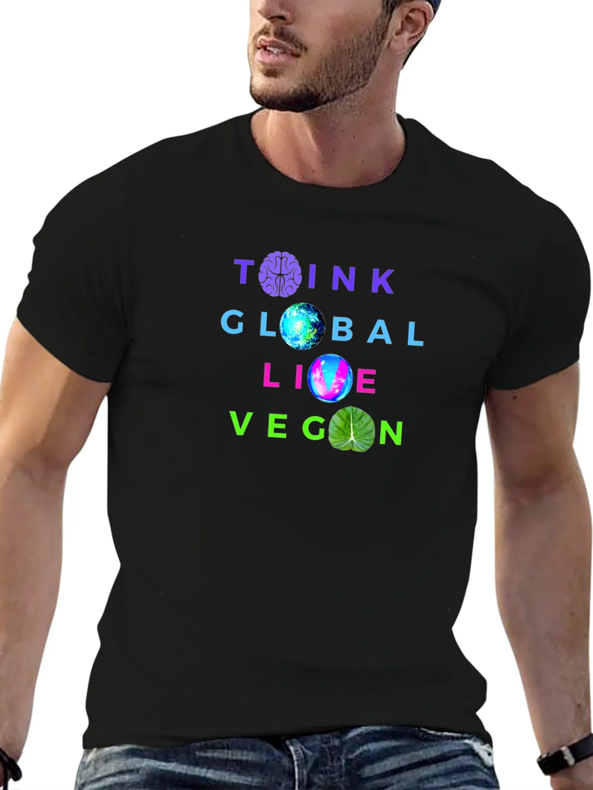 Think Global Live Vegan T-Shirt - Brain Earth & Leaf product image 9
