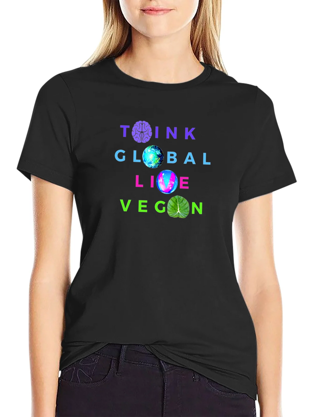 Think Global Live Vegan T-Shirt - Brain Earth & Leaf product image 5