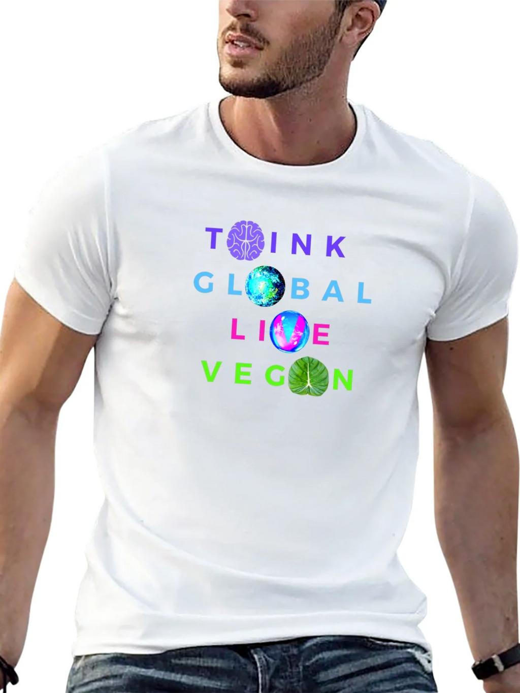 Think Global Live Vegan T-Shirt - Brain Earth & Leaf product image 4