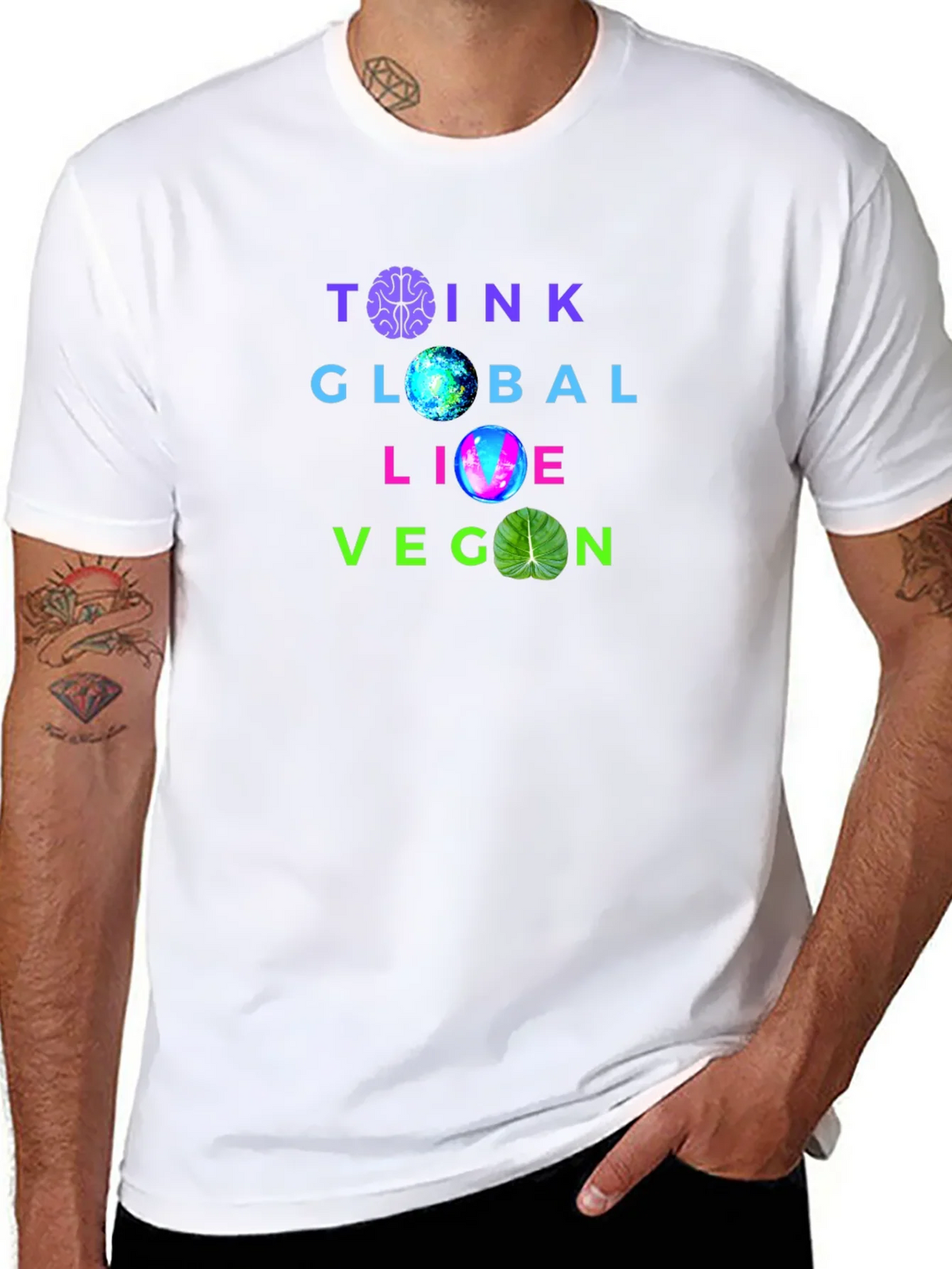 Think Global Live Vegan T-Shirt - Brain Earth & Leaf product image 10