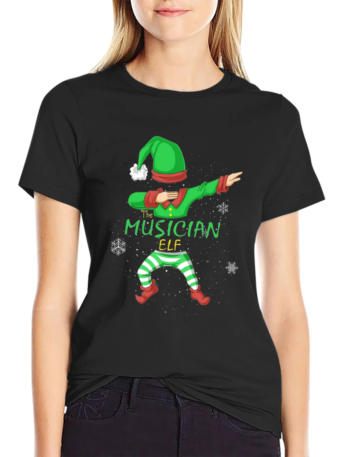 Musician Elf Dabbing Christmas Tee - Black Cotton Shirt product image 5