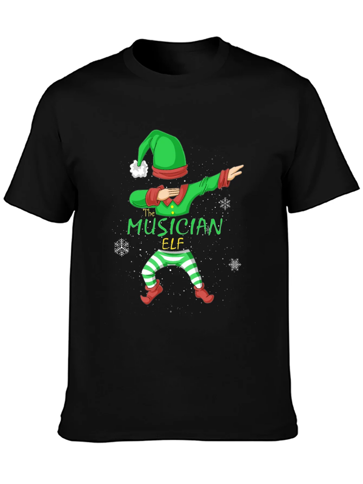 Musician Elf Dabbing Christmas Tee - Black Cotton Shirt product image 6
