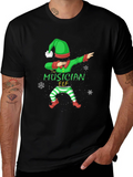 Musician Elf Dabbing Christmas Tee - Black Cotton Shirt product image 1