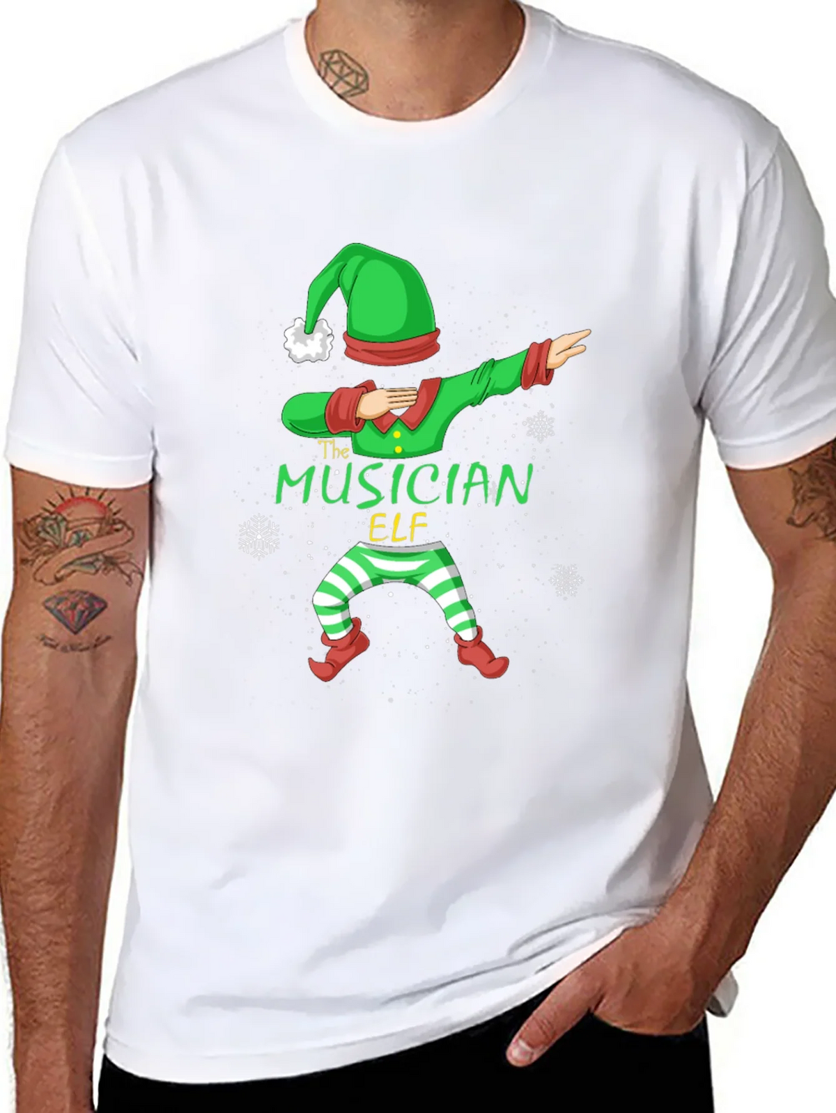 Musician Elf Dabbing Christmas Tee - Black Cotton Shirt product image 10