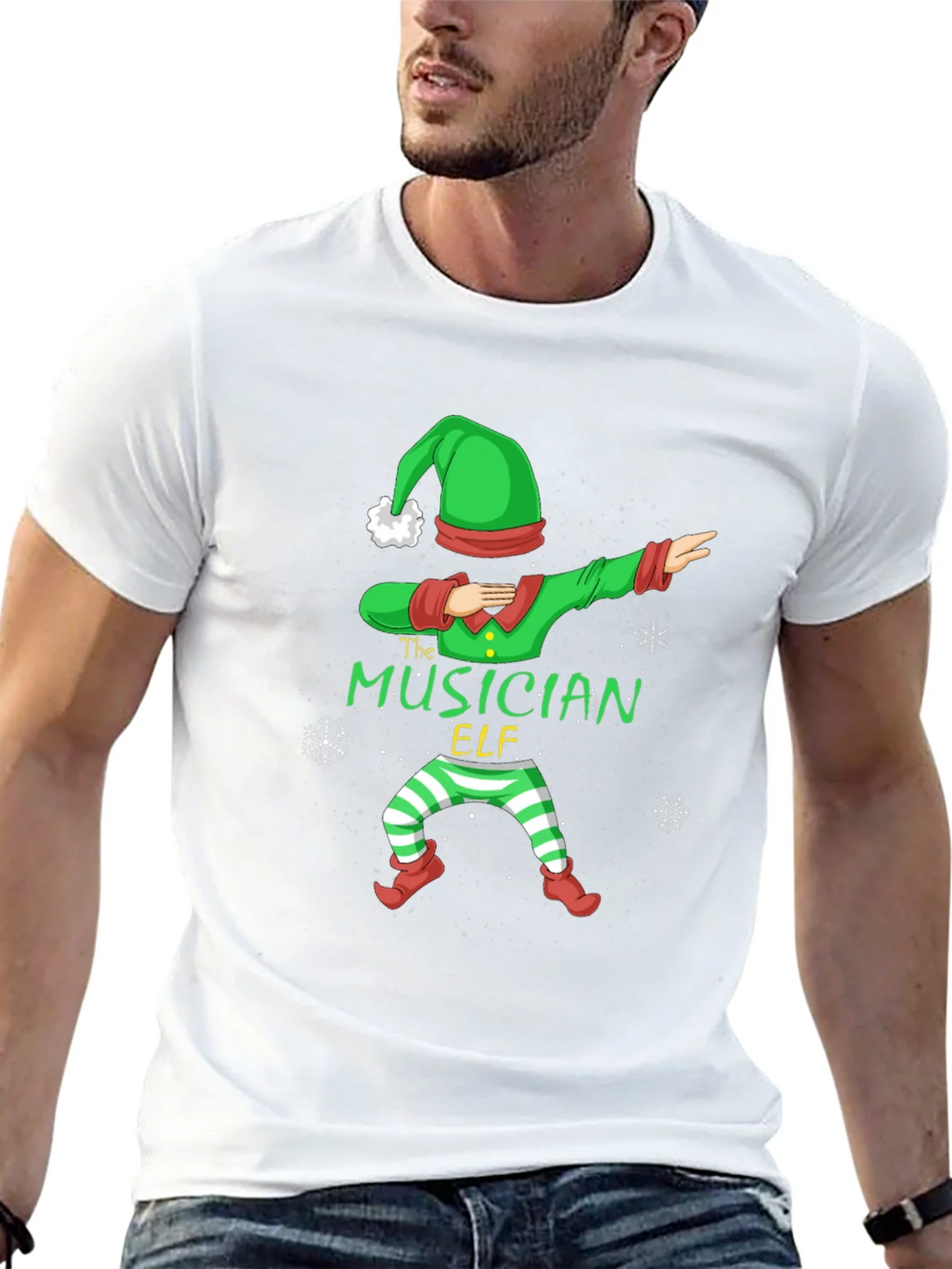 Musician Elf Dabbing Christmas Tee - Black Cotton Shirt product image 4