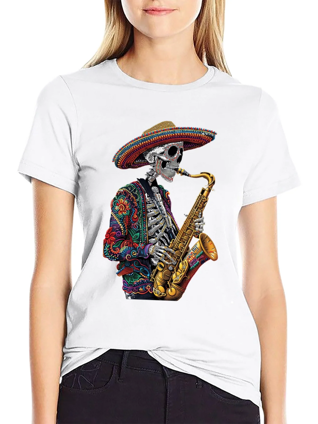 Day of the Dead Sax Skeleton Graphic Tee product image 11
