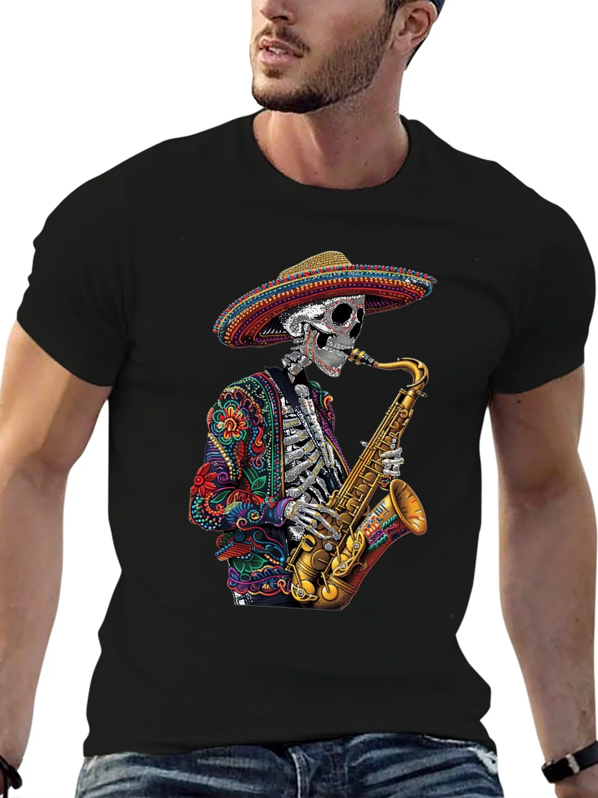 Day of the Dead Sax Skeleton Graphic Tee product image 9
