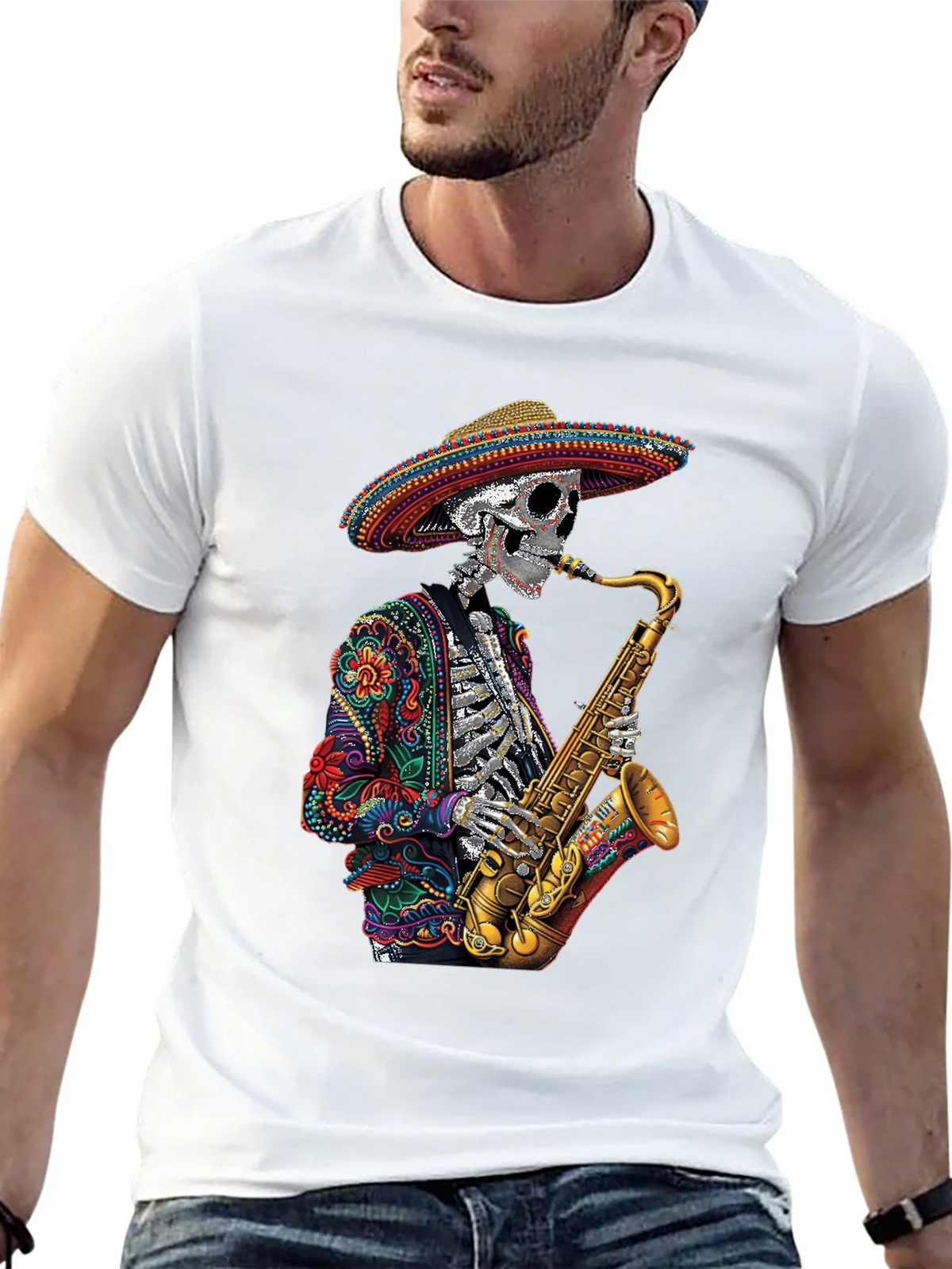 Day of the Dead Sax Skeleton Graphic Tee product image 4