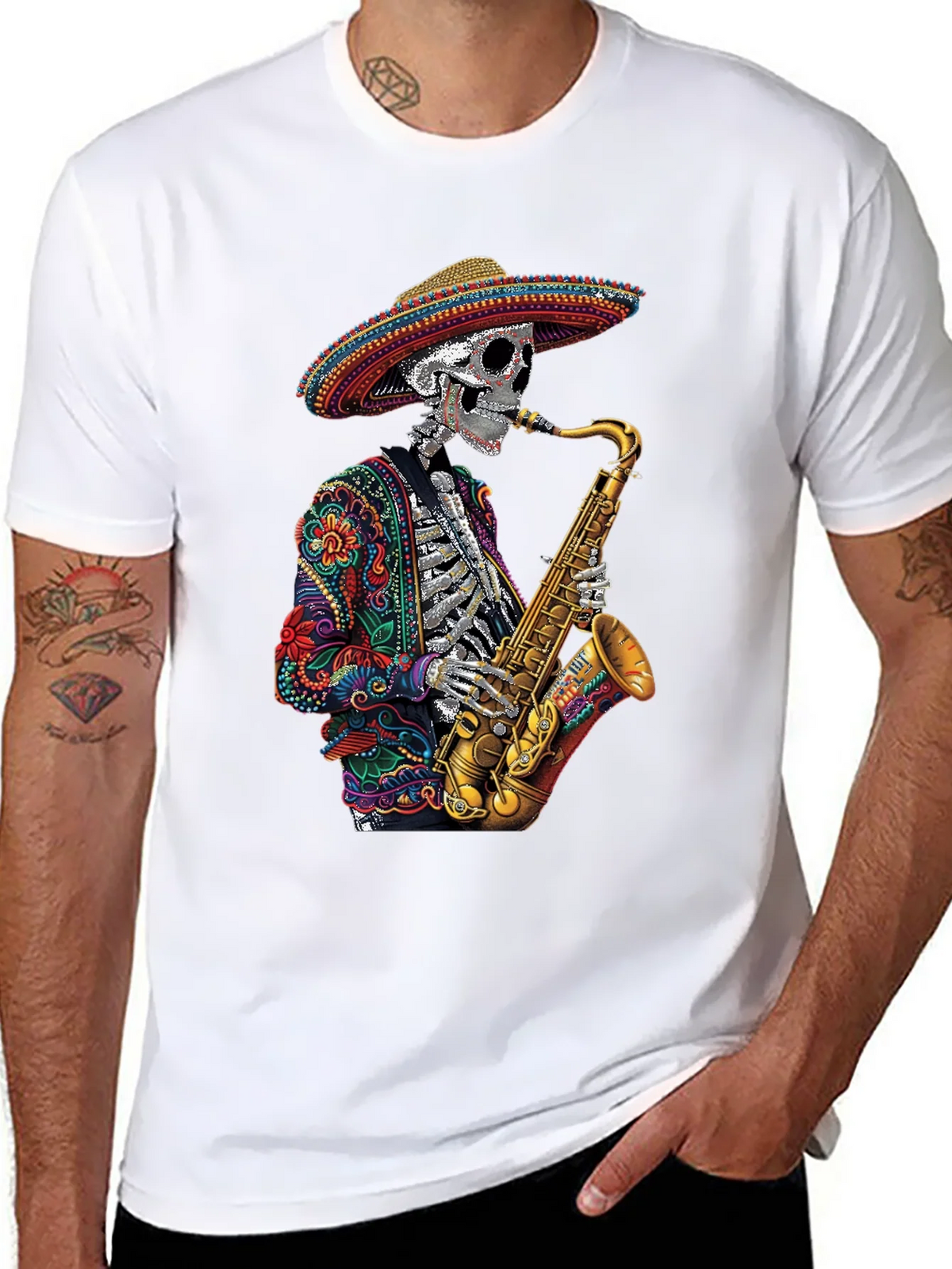 Day of the Dead Sax Skeleton Graphic Tee product image 10