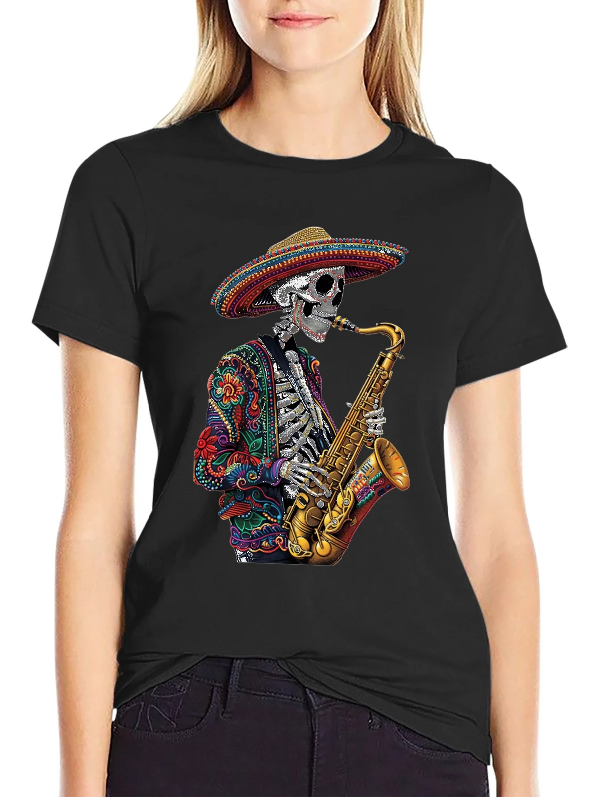 Day of the Dead Sax Skeleton Graphic Tee product image 5