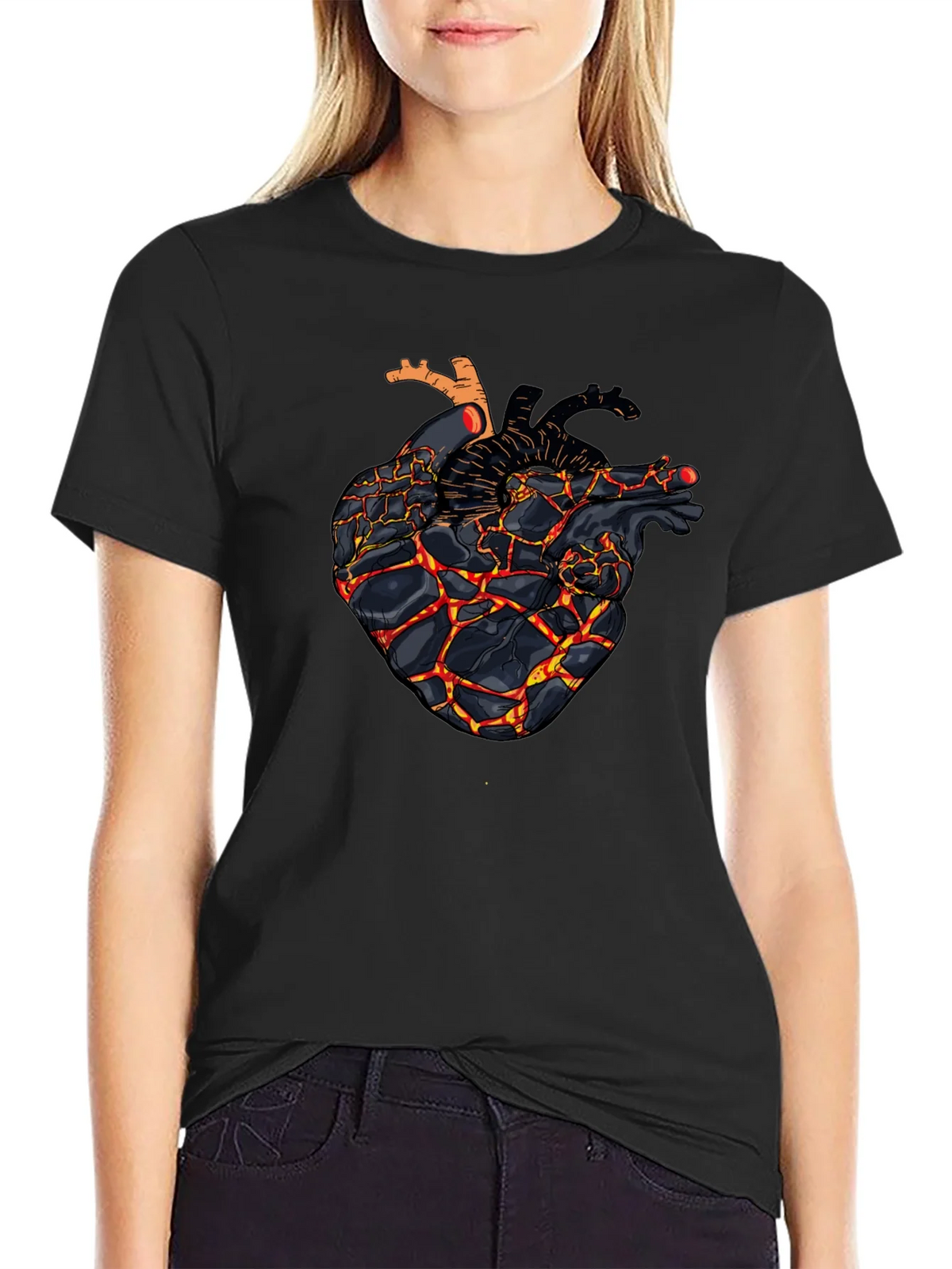 Fiery Heart Graphic Black T-Shirt product image 5