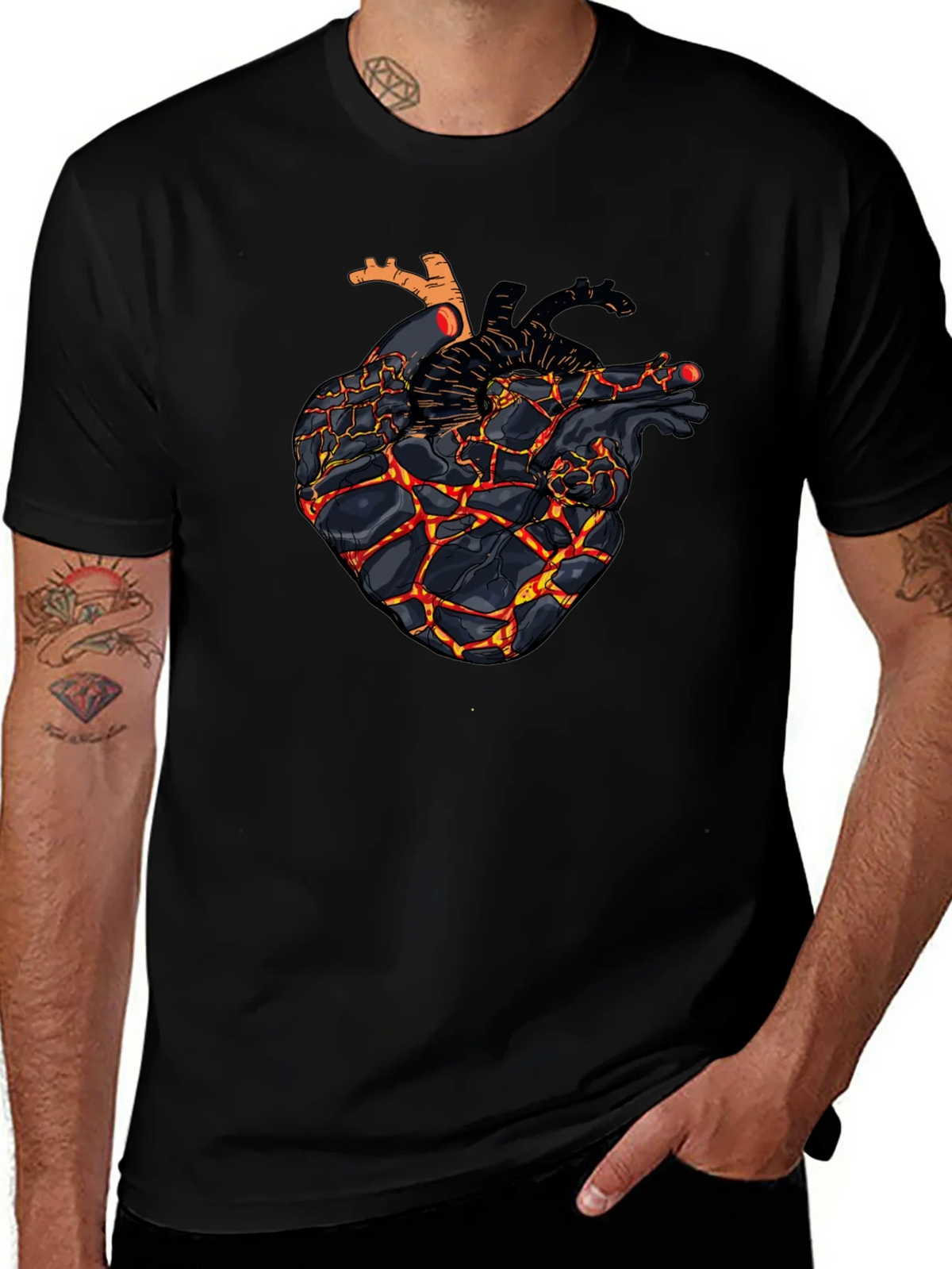Fiery Heart Graphic Black T-Shirt product image 1