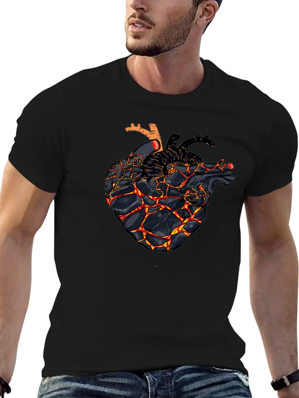 Fiery Heart Graphic Black T-Shirt product image 9