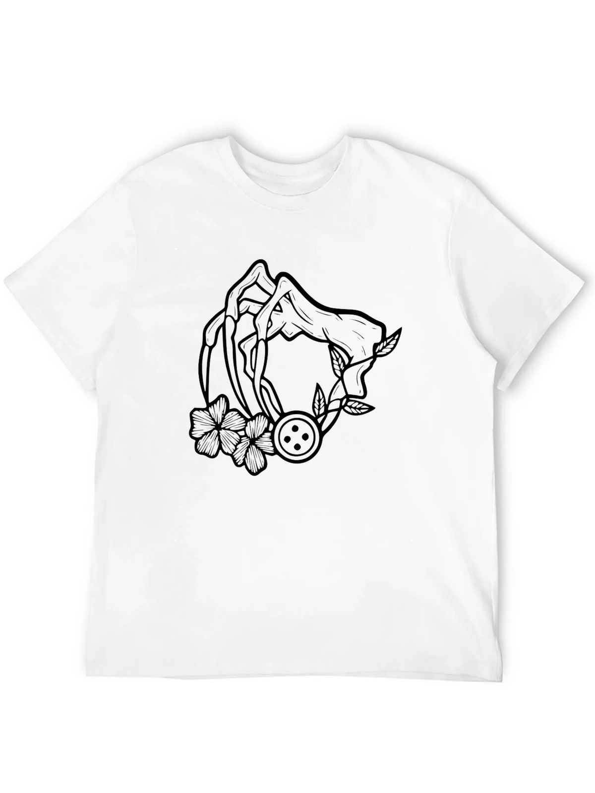 Graphic Black T-Shirt with Floral Button Design product image 3