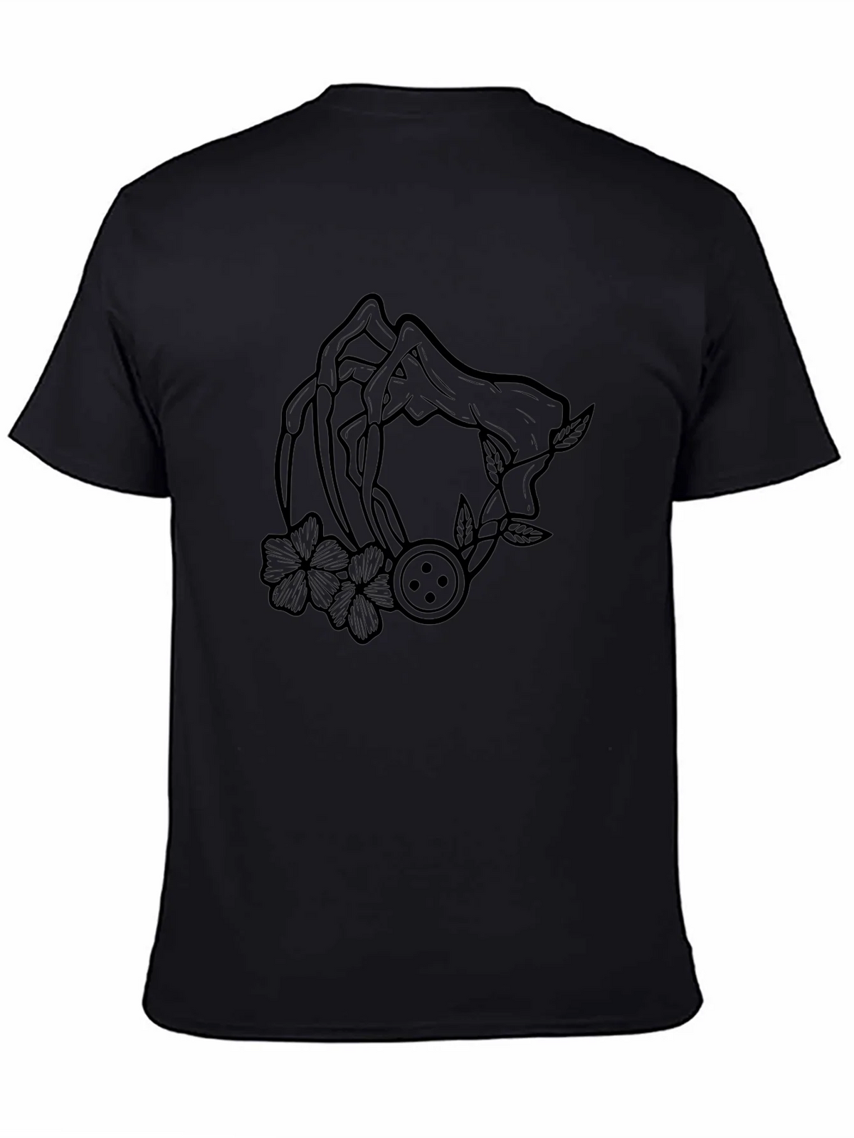 Graphic Black T-Shirt with Floral Button Design product image 7