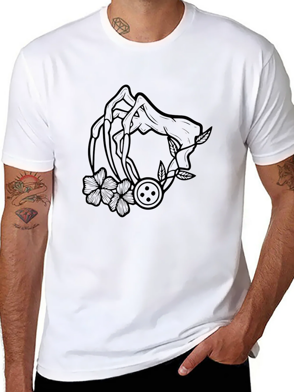 Graphic Black T-Shirt with Floral Button Design product image 10