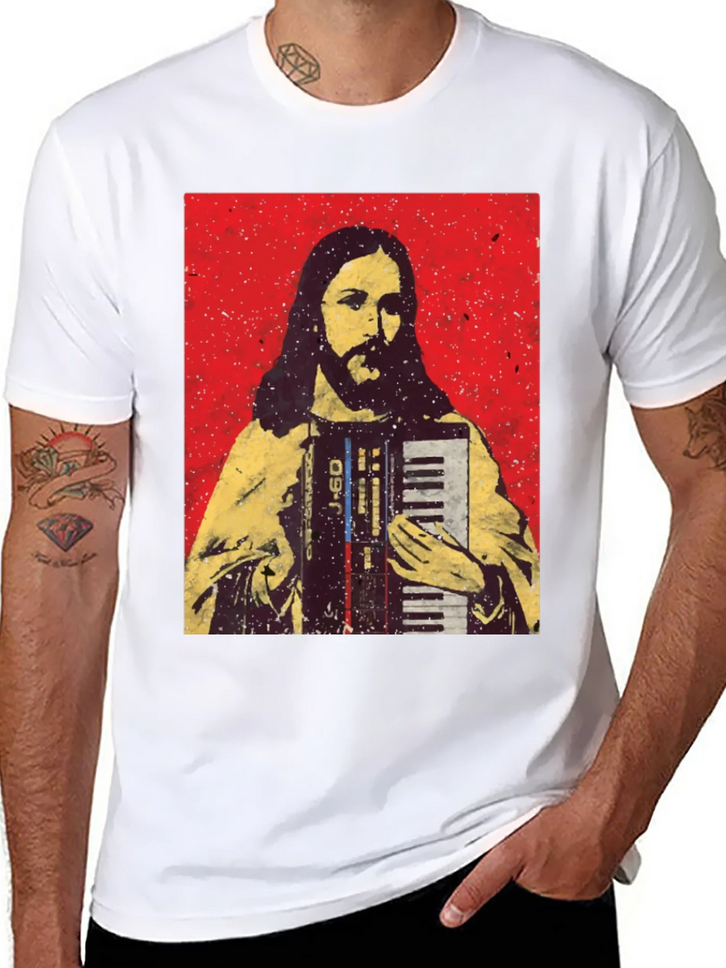 Jesus Accordion T-Shirt - Novelty Graphic Tee product image 10