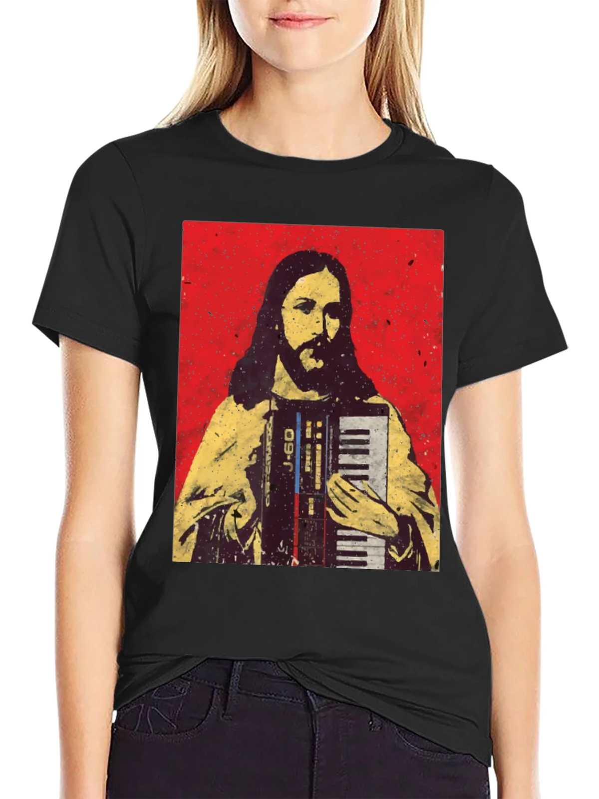 Jesus Accordion T-Shirt - Novelty Graphic Tee product image 5