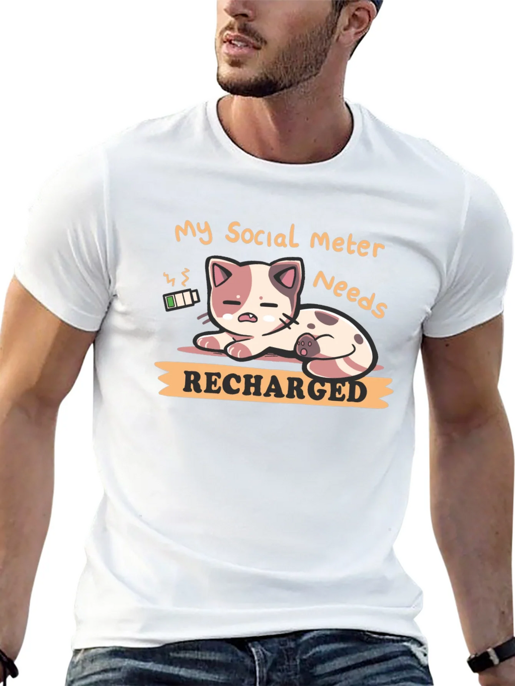 Social Meter Recharge Cat Graphic T-Shirt product image 4