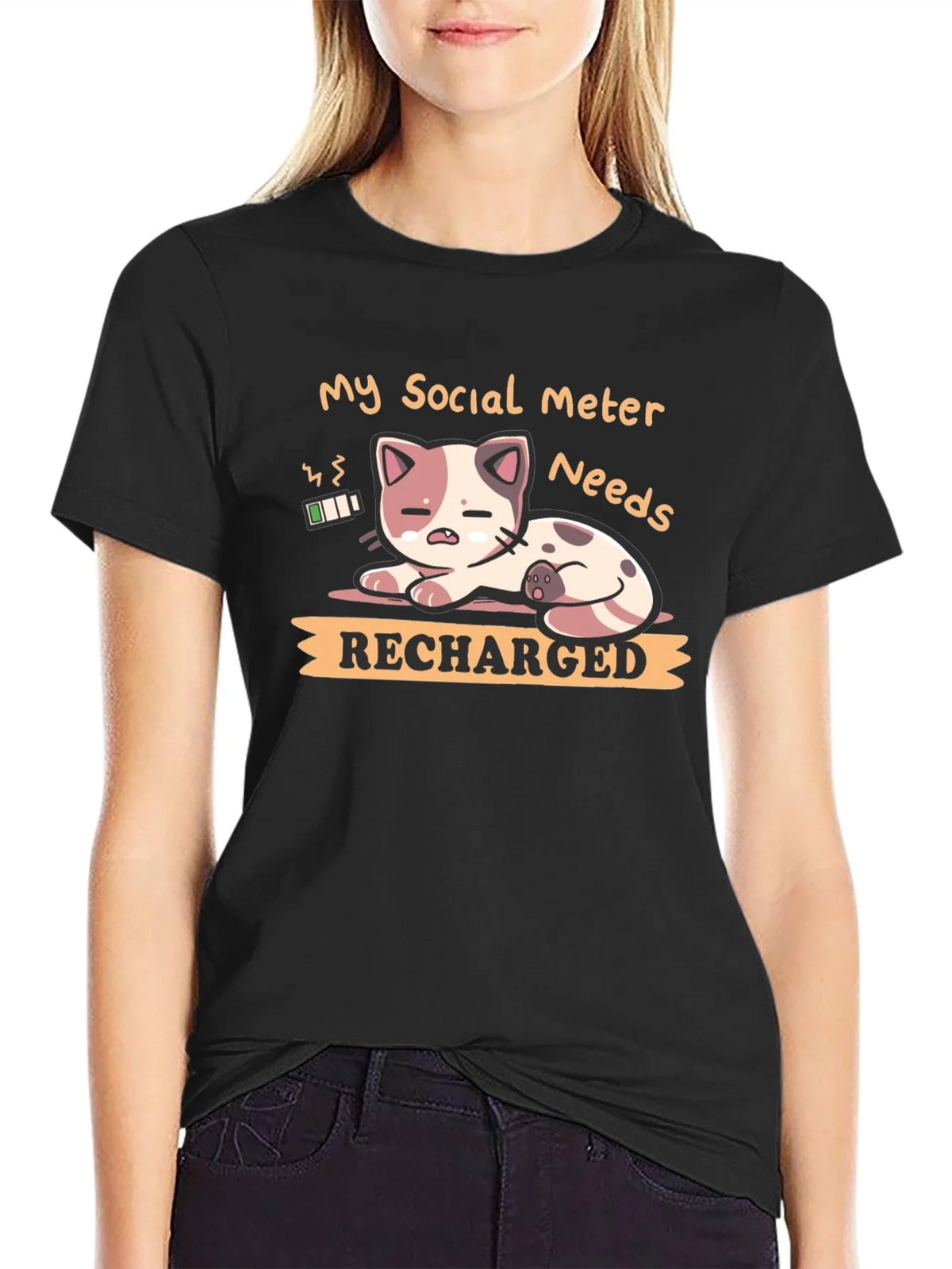 Social Meter Recharge Cat Graphic T-Shirt product image 5