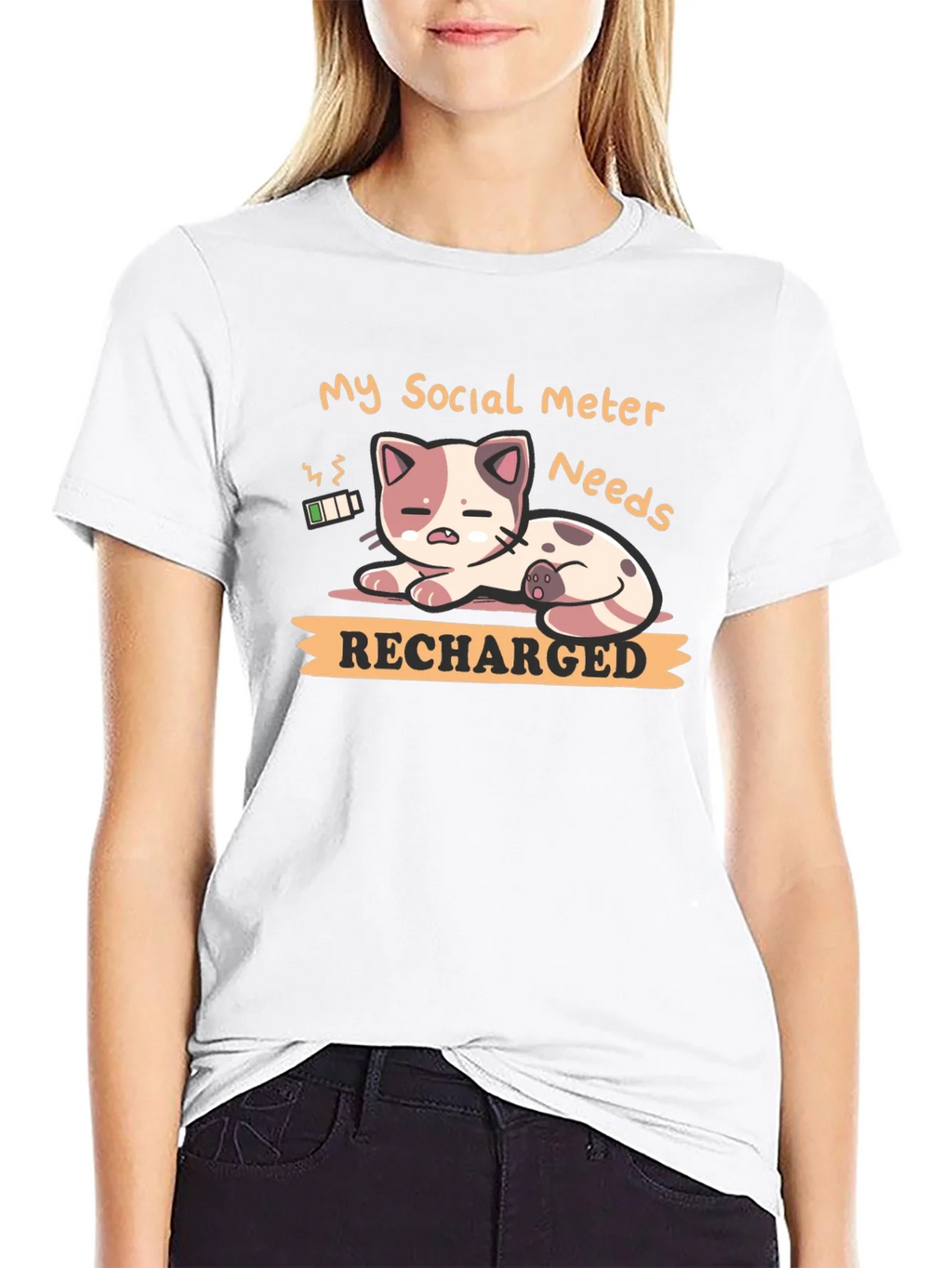 Social Meter Recharge Cat Graphic T-Shirt product image 11