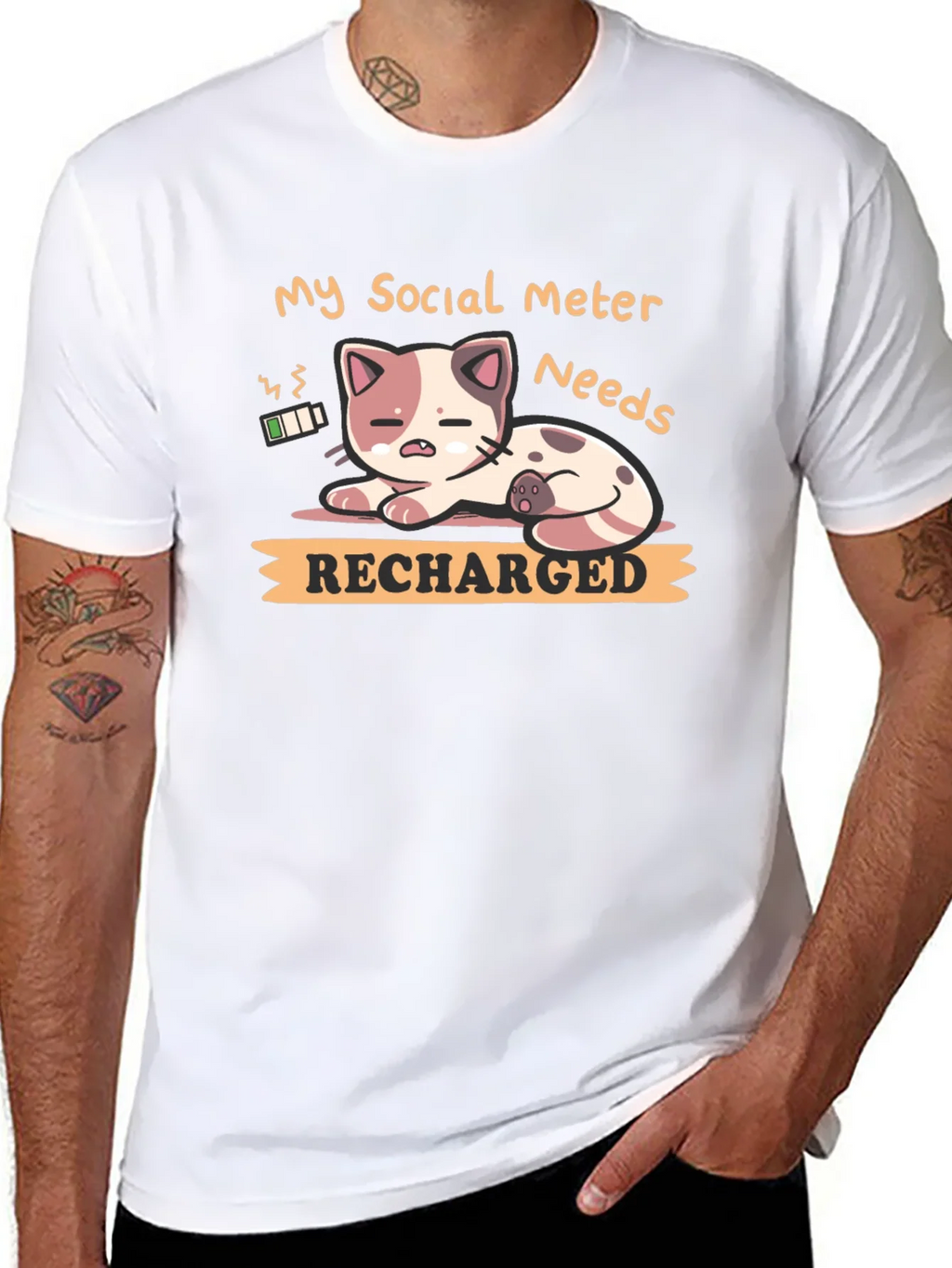 Social Meter Recharge Cat Graphic T-Shirt product image 10