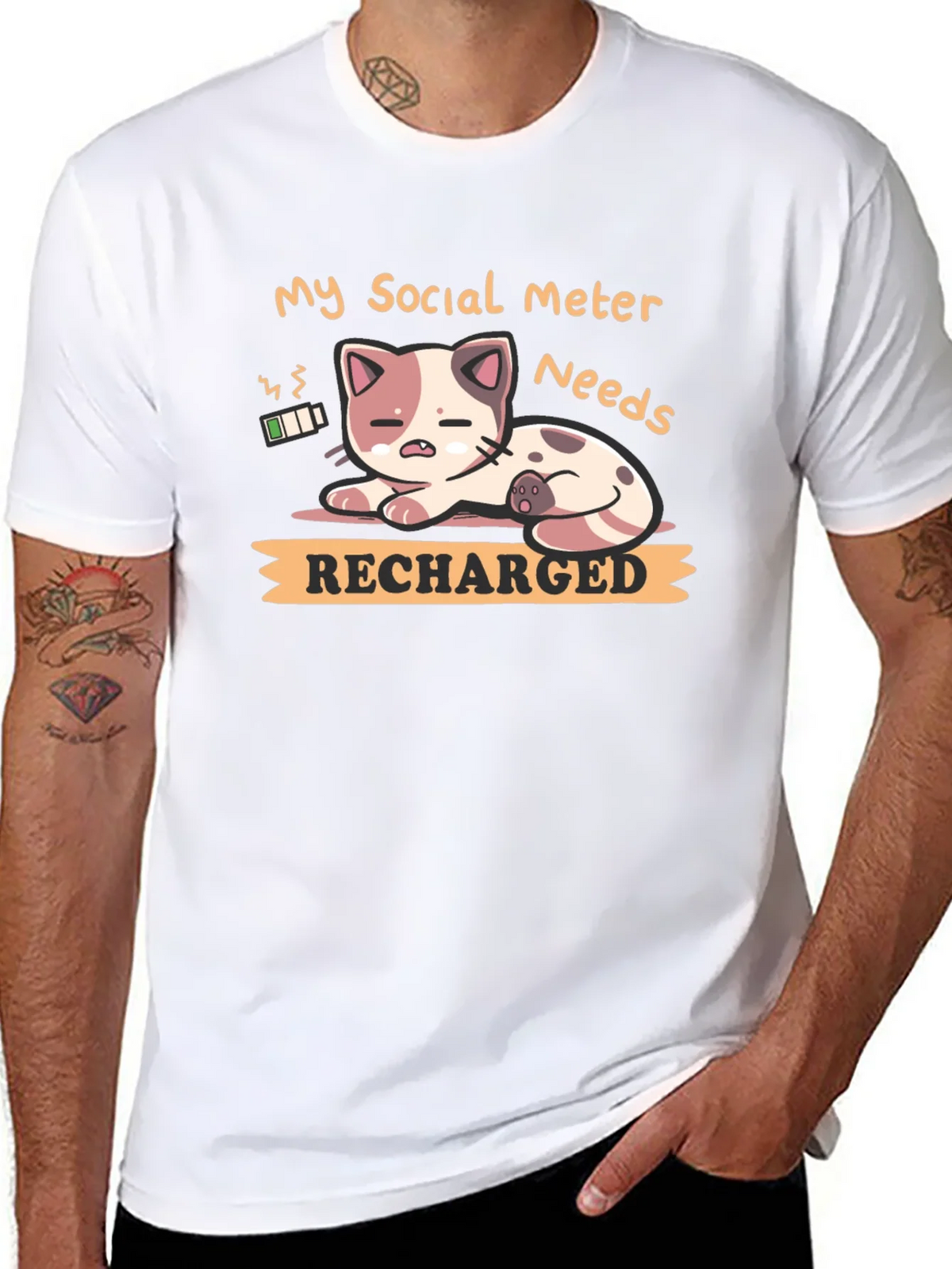 Social Meter Recharge Cat Graphic T-Shirt product image 10
