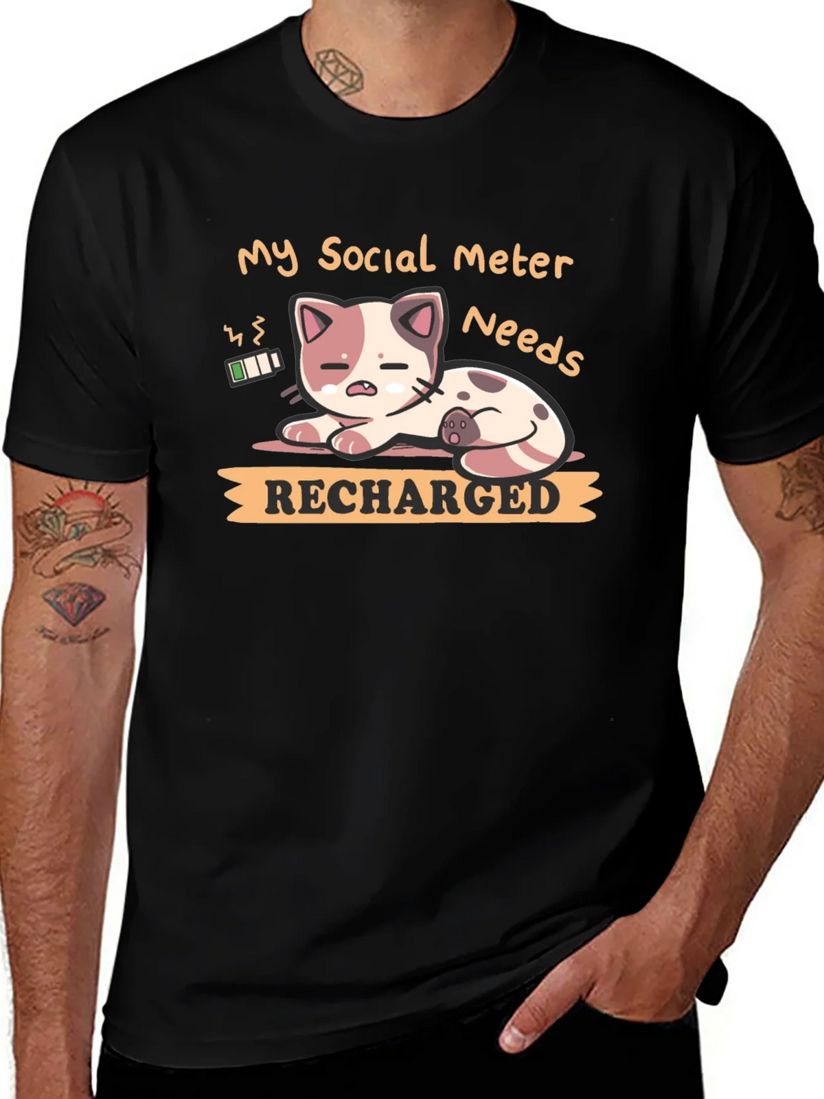 Social Meter Recharge Cat Graphic T-Shirt product image 1