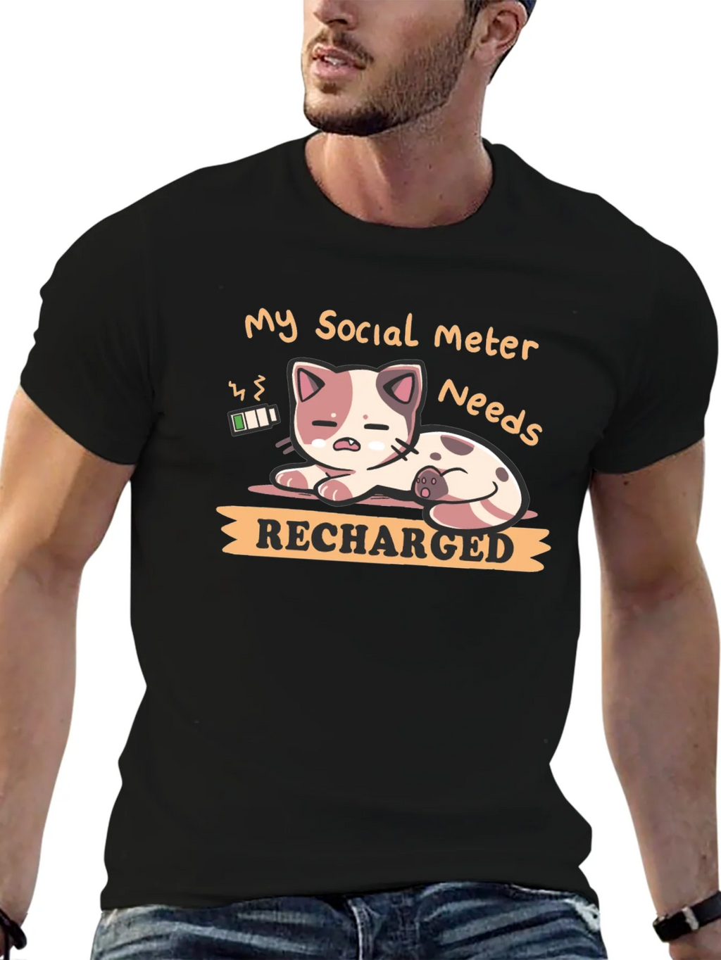 Social Meter Recharge Cat Graphic T-Shirt product image 9