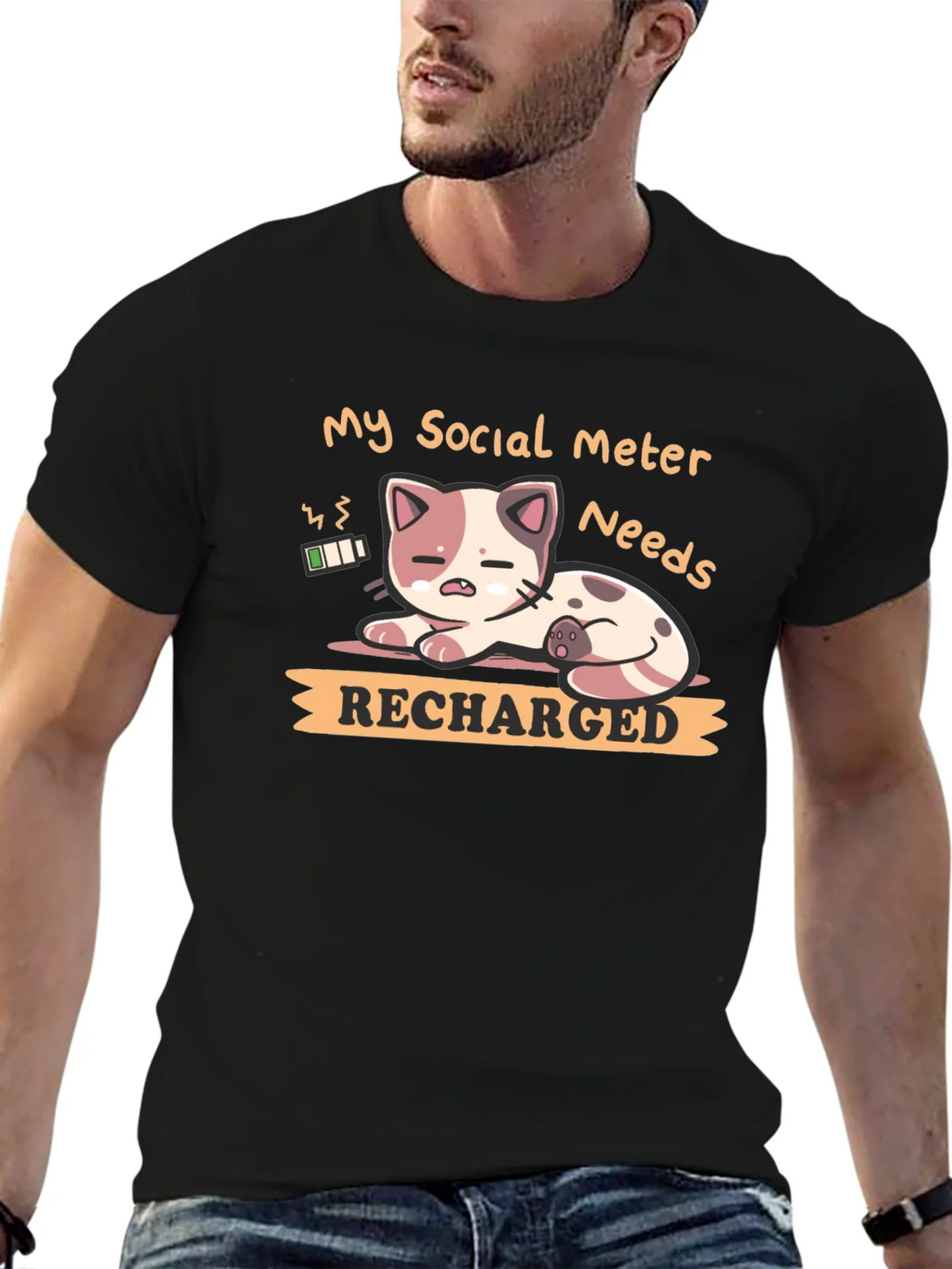 Social Meter Recharge Cat Graphic T-Shirt product image 9