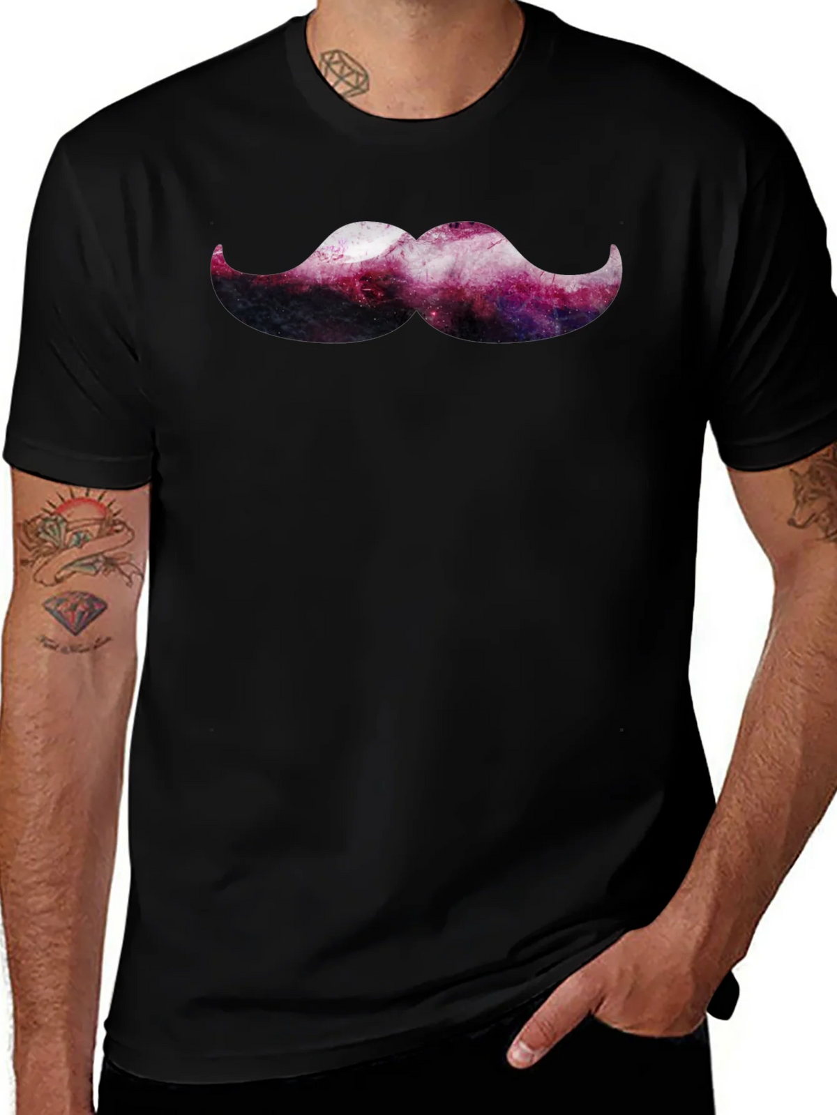 Cosmic Mustache Graphic Tee - Trendy Mens Black T-Shirt product image 1